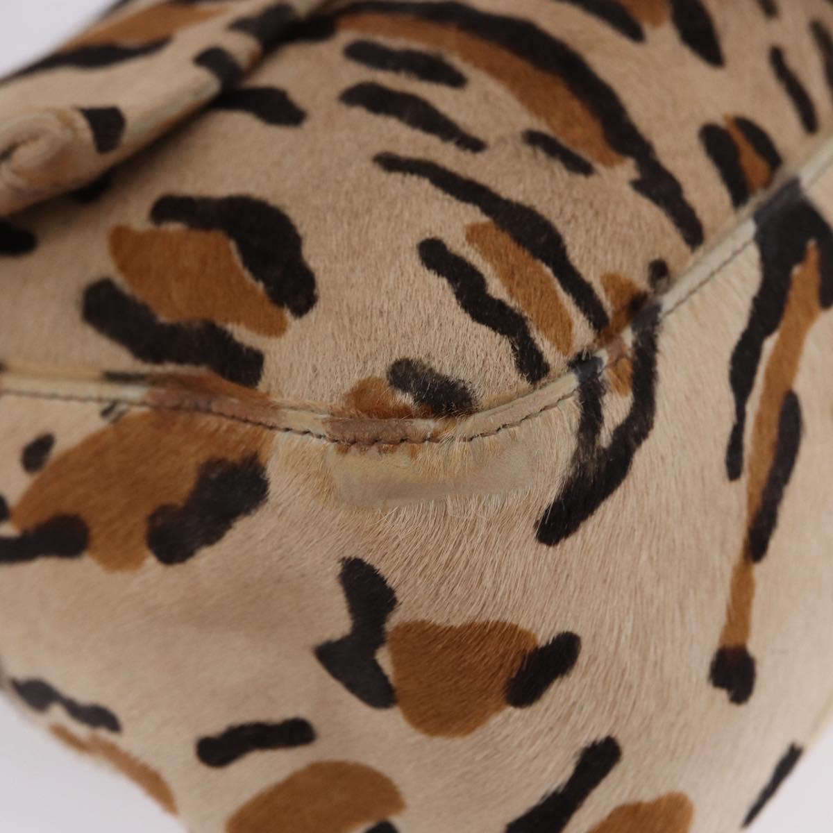 FENDI Leopard Pattern Mamma Baguette Bag Harako Leather Brown Auth yk20790SAM