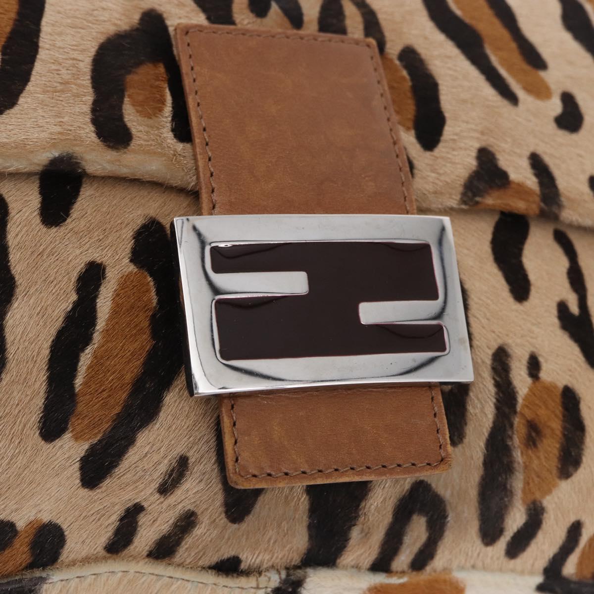 FENDI Leopard Pattern Mamma Baguette Bag Harako Leather Brown Auth yk20790SAM