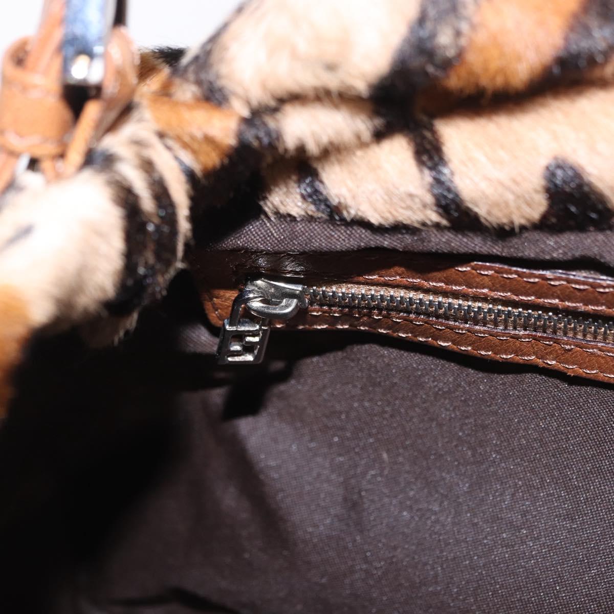 FENDI Leopard Pattern Mamma Baguette Bag Harako Leather Brown Auth yk20790SAM