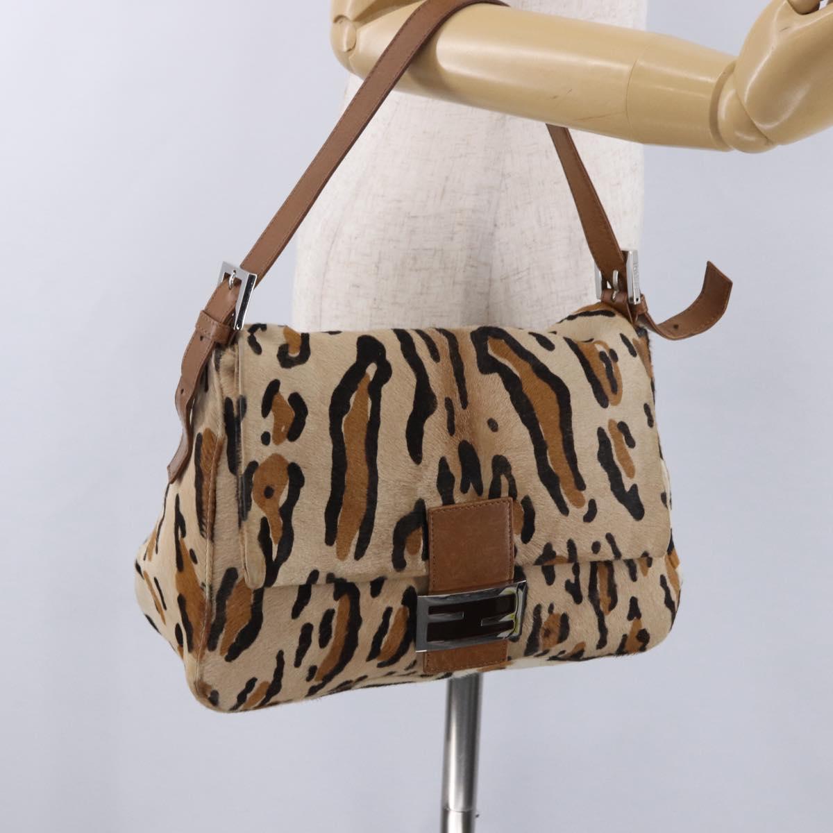 FENDI Leopard Pattern Mamma Baguette Bag Harako Leather Brown Auth yk20790SAM