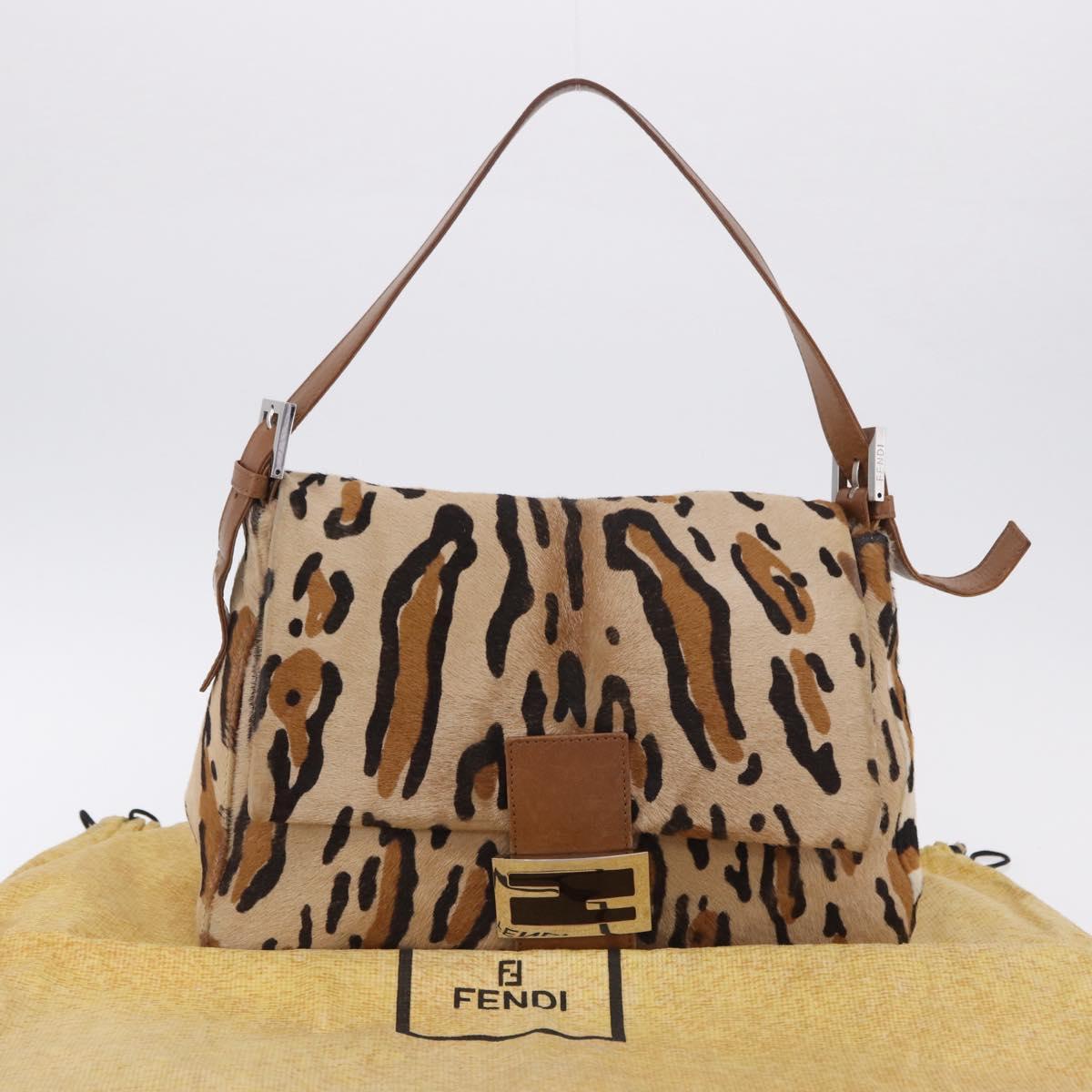 FENDI Leopard Pattern Mamma Baguette Bag Harako Leather Brown Auth yk20790SAM