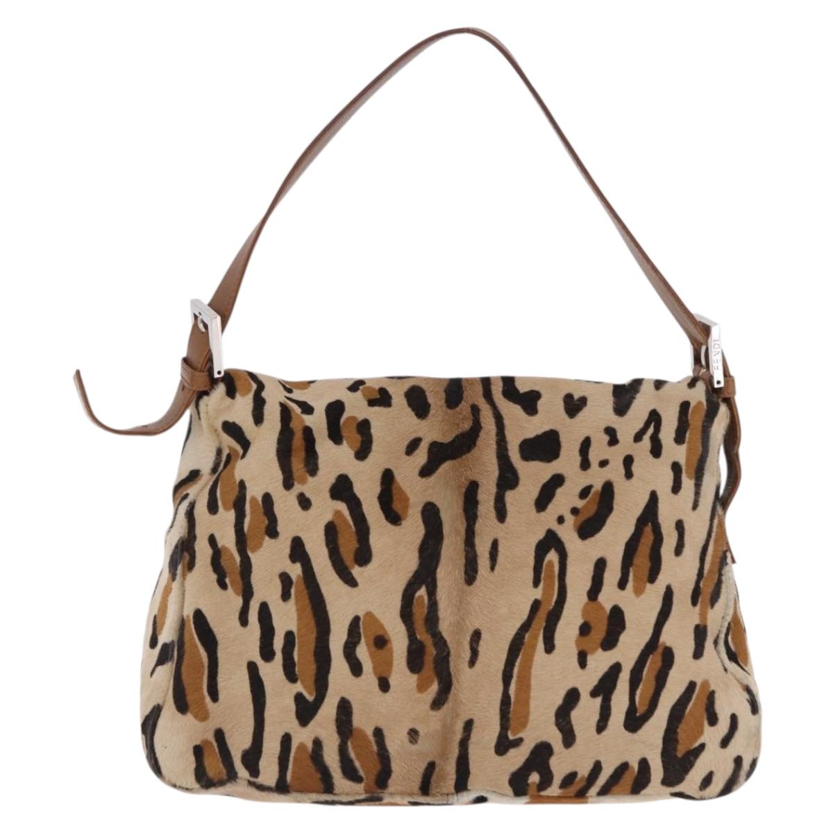 FENDI Leopard Pattern Mamma Baguette Bag Harako Leather Brown Auth yk20790SAM