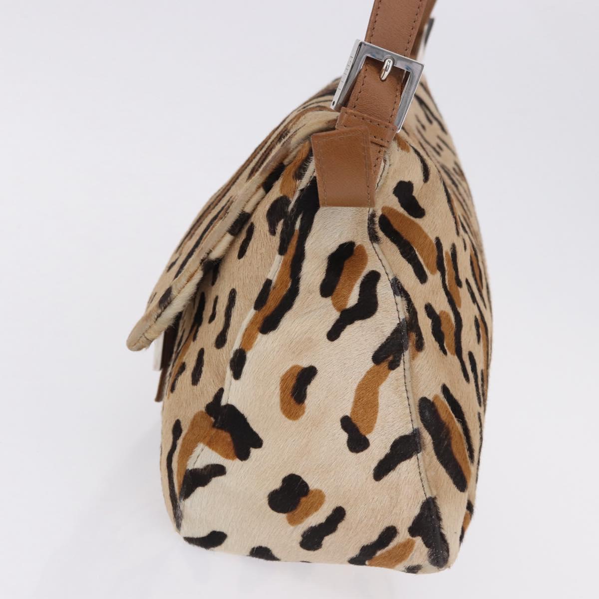 FENDI Leopard Pattern Mamma Baguette Bag Harako Leather Brown Auth yk20790SAM