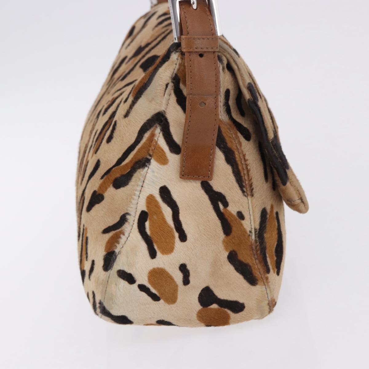 FENDI Leopard Pattern Mamma Baguette Bag Harako Leather Brown Auth yk20790SAM