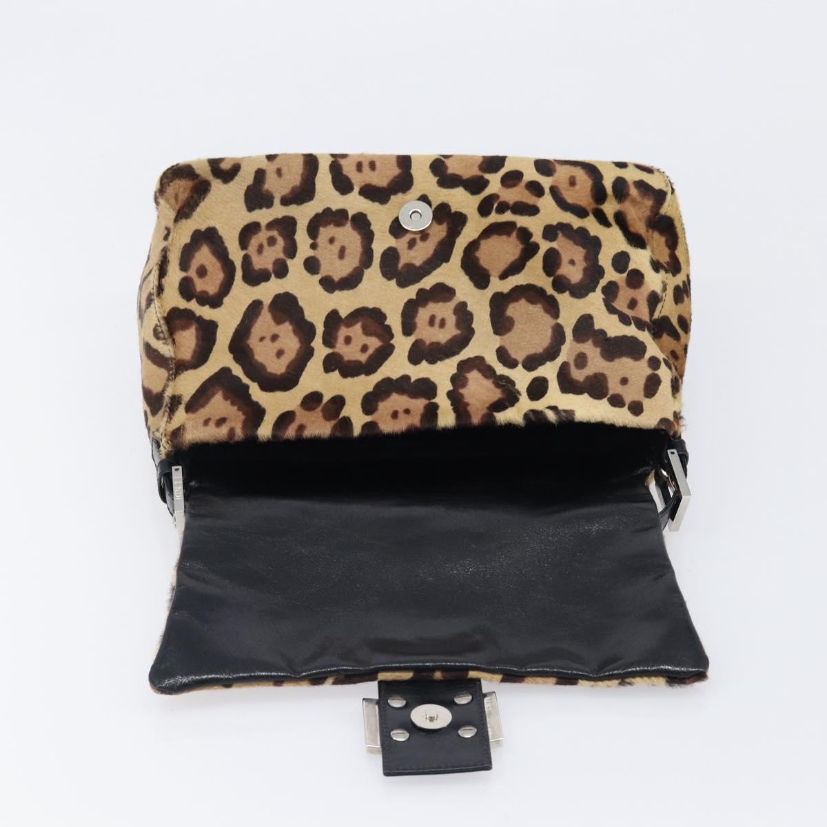 FENDI Leopard Pattern Mamma Baguette Bag Harako Leather Brown Auth yk20791SAM