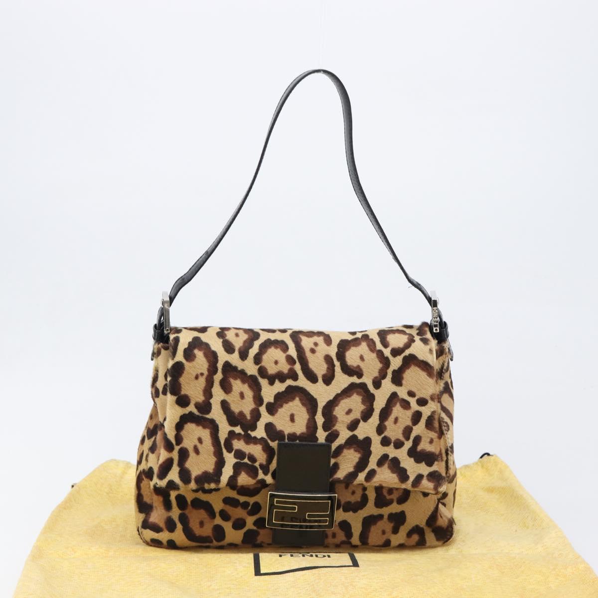 FENDI Leopard Pattern Mamma Baguette Bag Harako Leather Brown Auth yk20791SAM