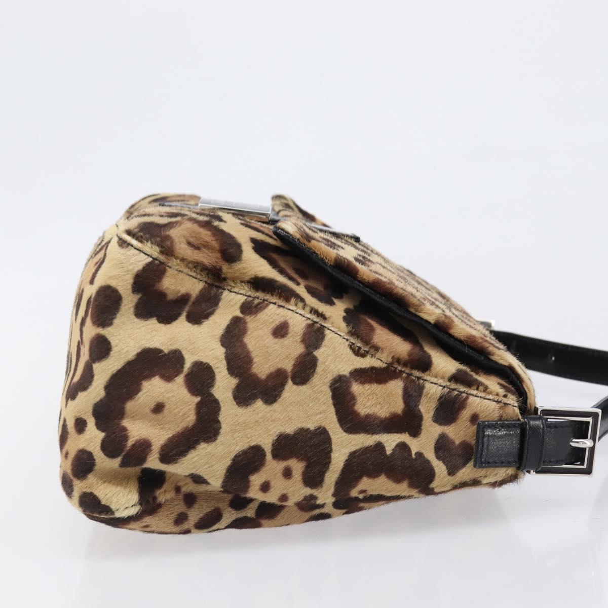 FENDI Leopard Pattern Mamma Baguette Bag Harako Leather Brown Auth yk20791SAM