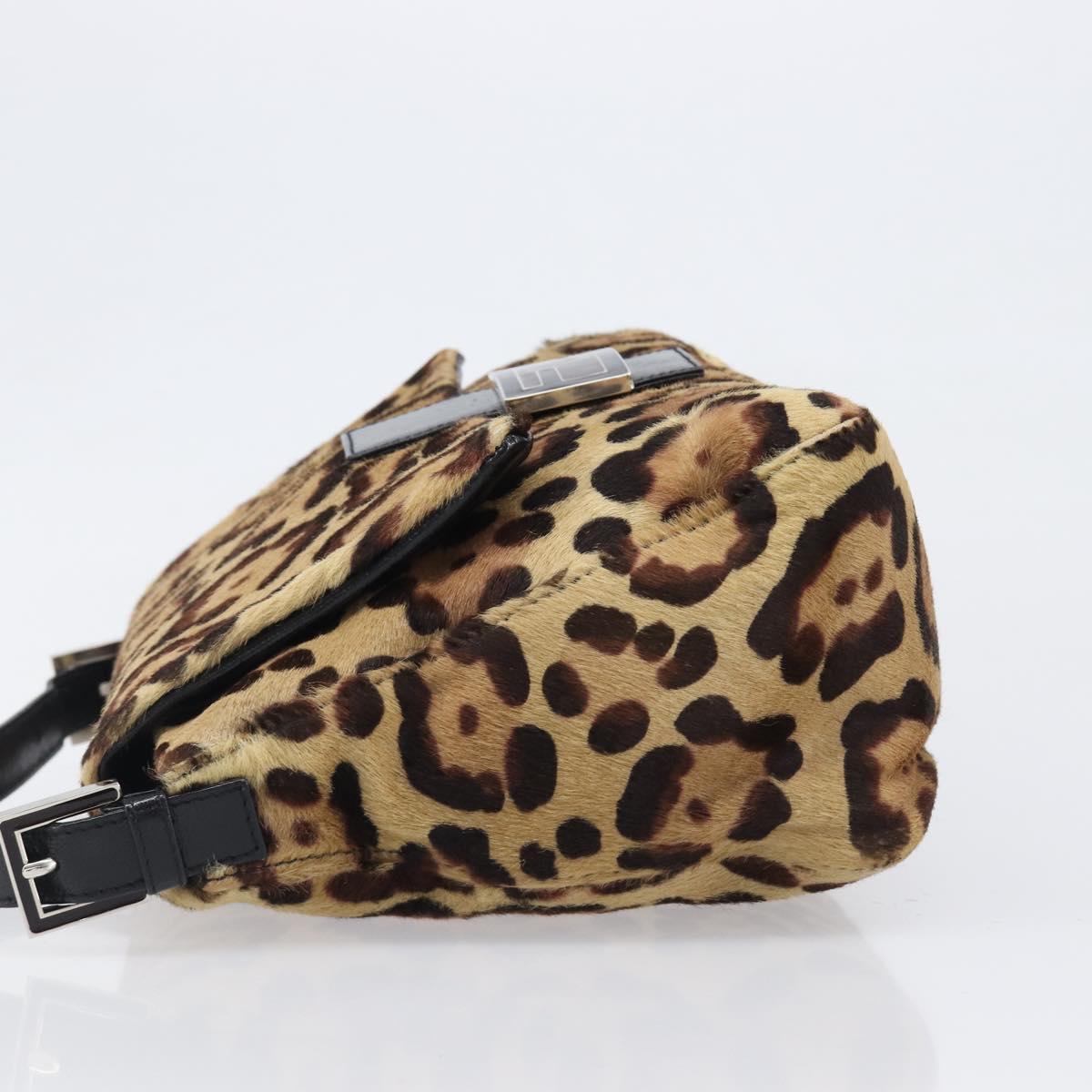 FENDI Leopard Pattern Mamma Baguette Bag Harako Leather Brown Auth yk20791SAM