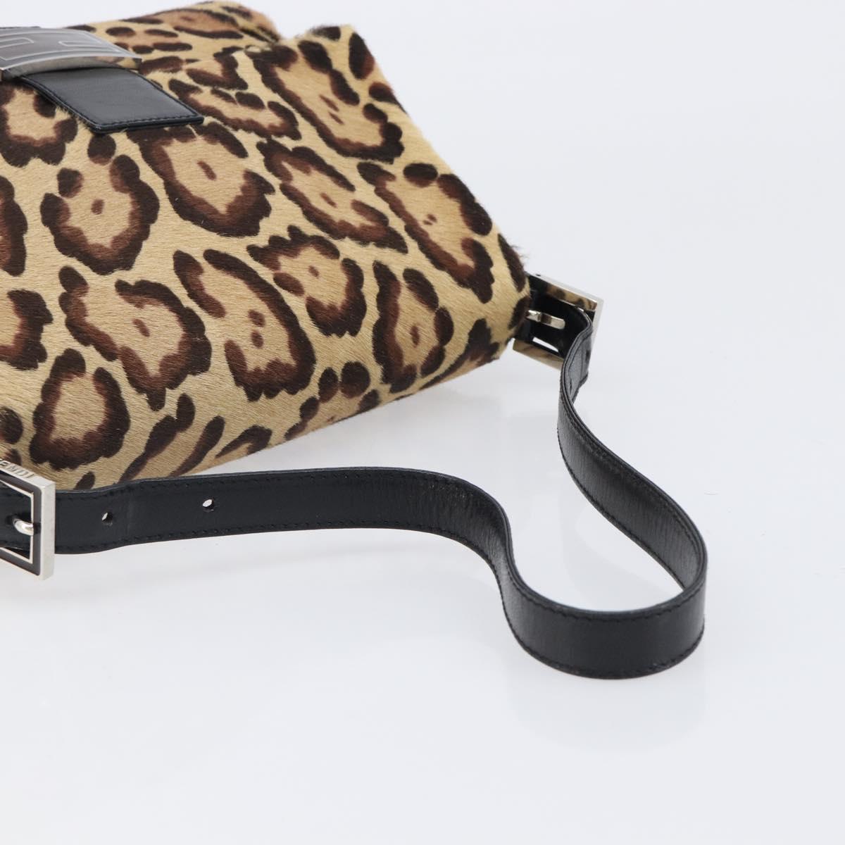 FENDI Leopard Pattern Mamma Baguette Bag Harako Leather Brown Auth yk20791SAM