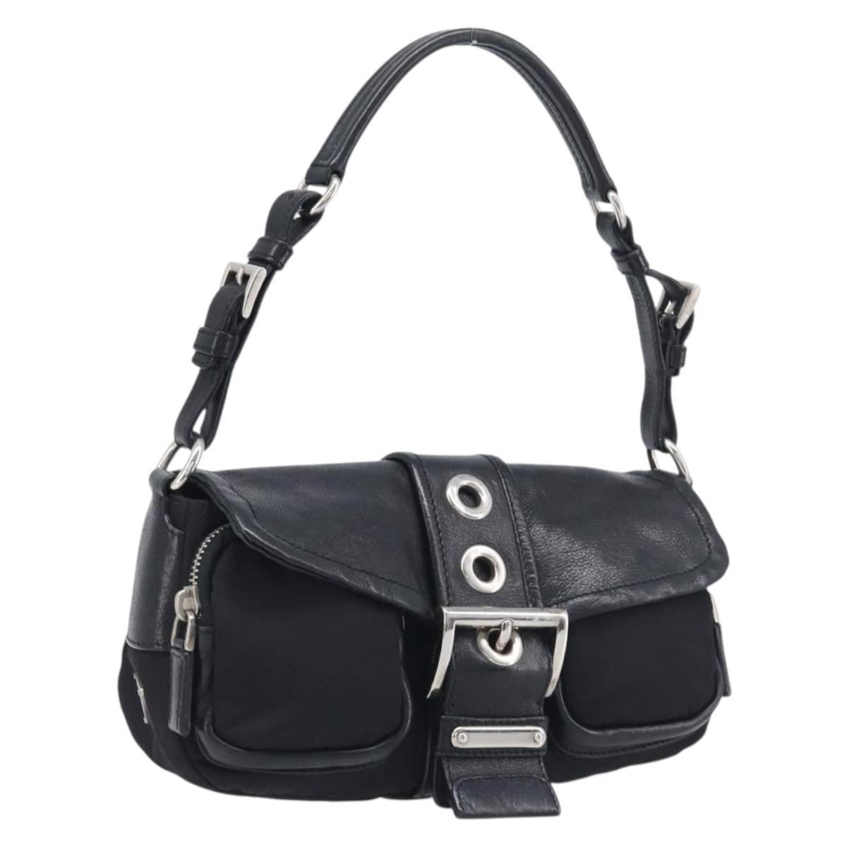 PRADA Hand Bag Nylon Black Silver Auth yk20793V