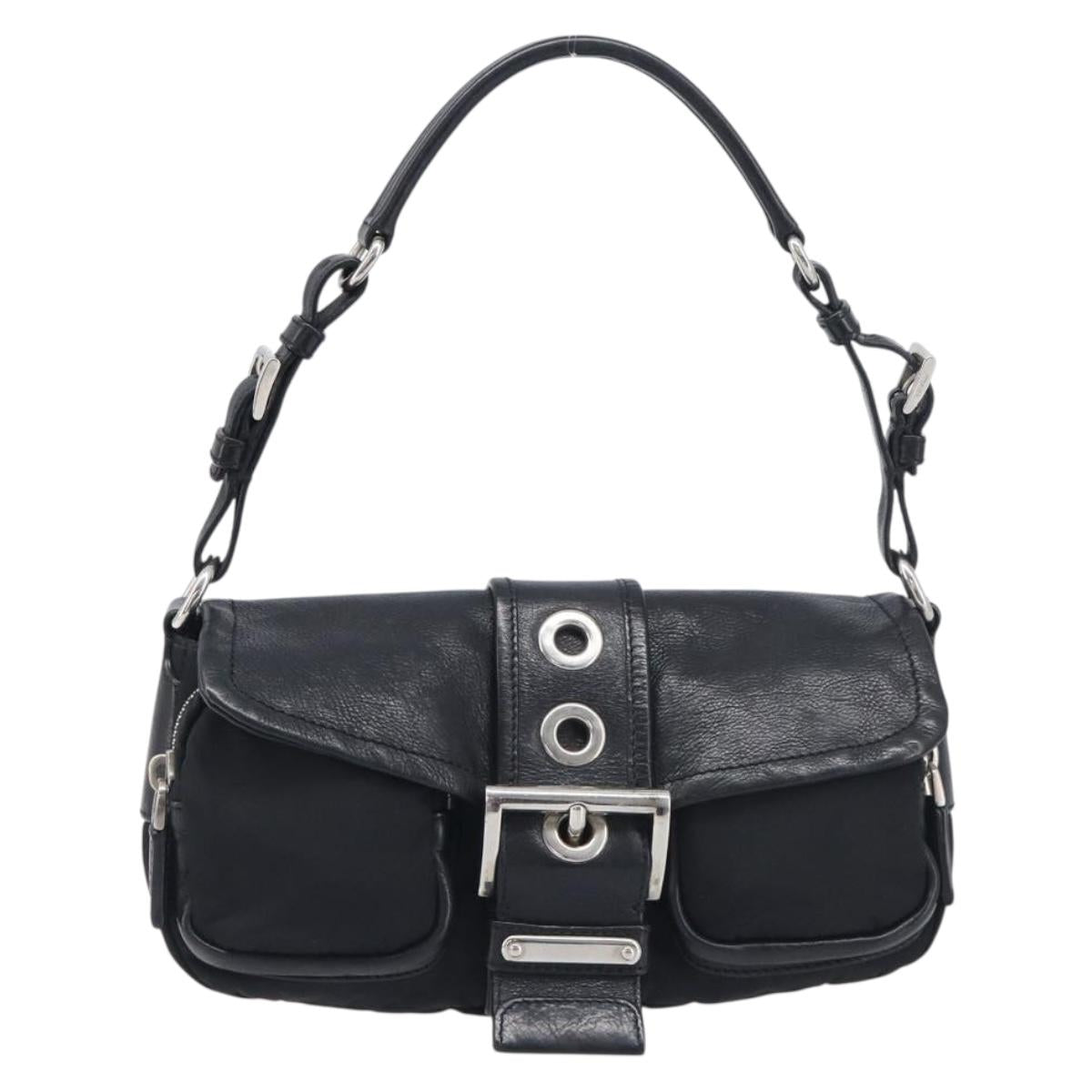 PRADA Hand Bag Nylon Black Silver Auth yk20793V