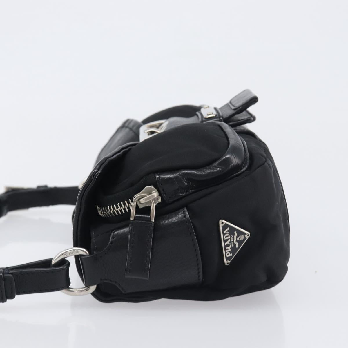 PRADA Hand Bag Nylon Black Silver Auth yk20793V