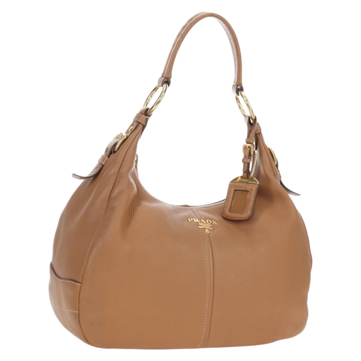 PRADA Shoulder Bag Leather Brown Gold Auth yk20795V