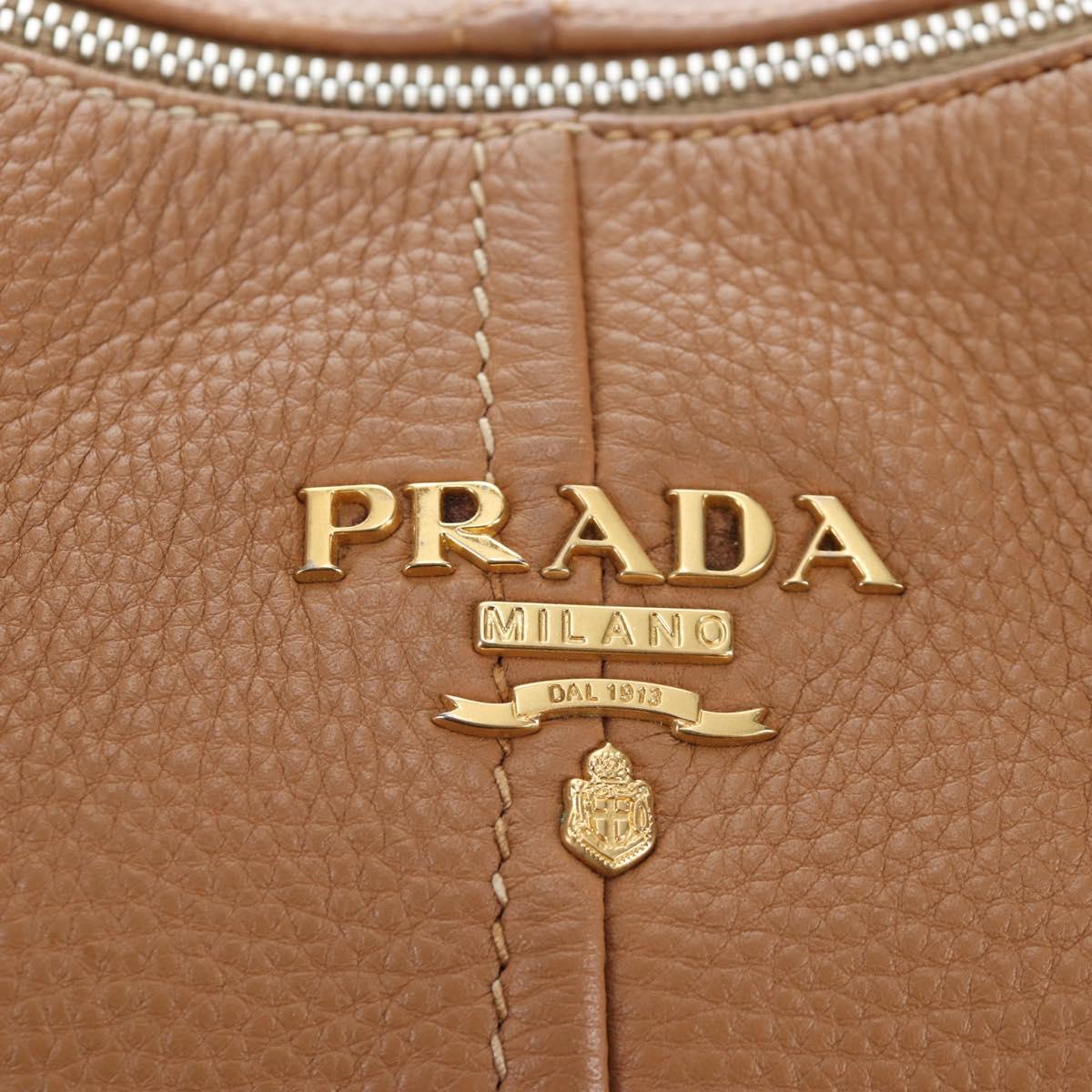 PRADA Shoulder Bag Leather Brown Gold Auth yk20795V