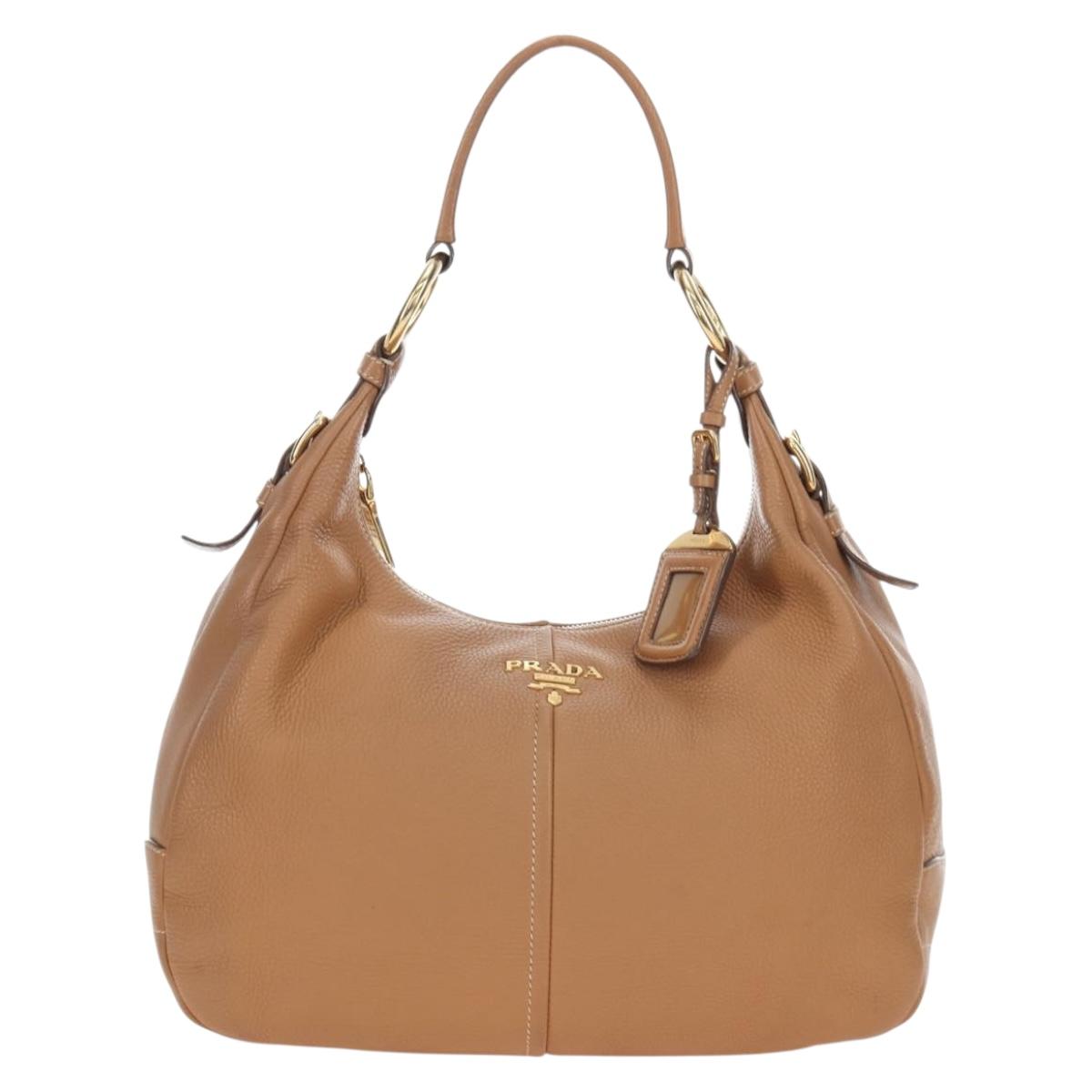 PRADA Shoulder Bag Leather Brown Gold Auth yk20795V