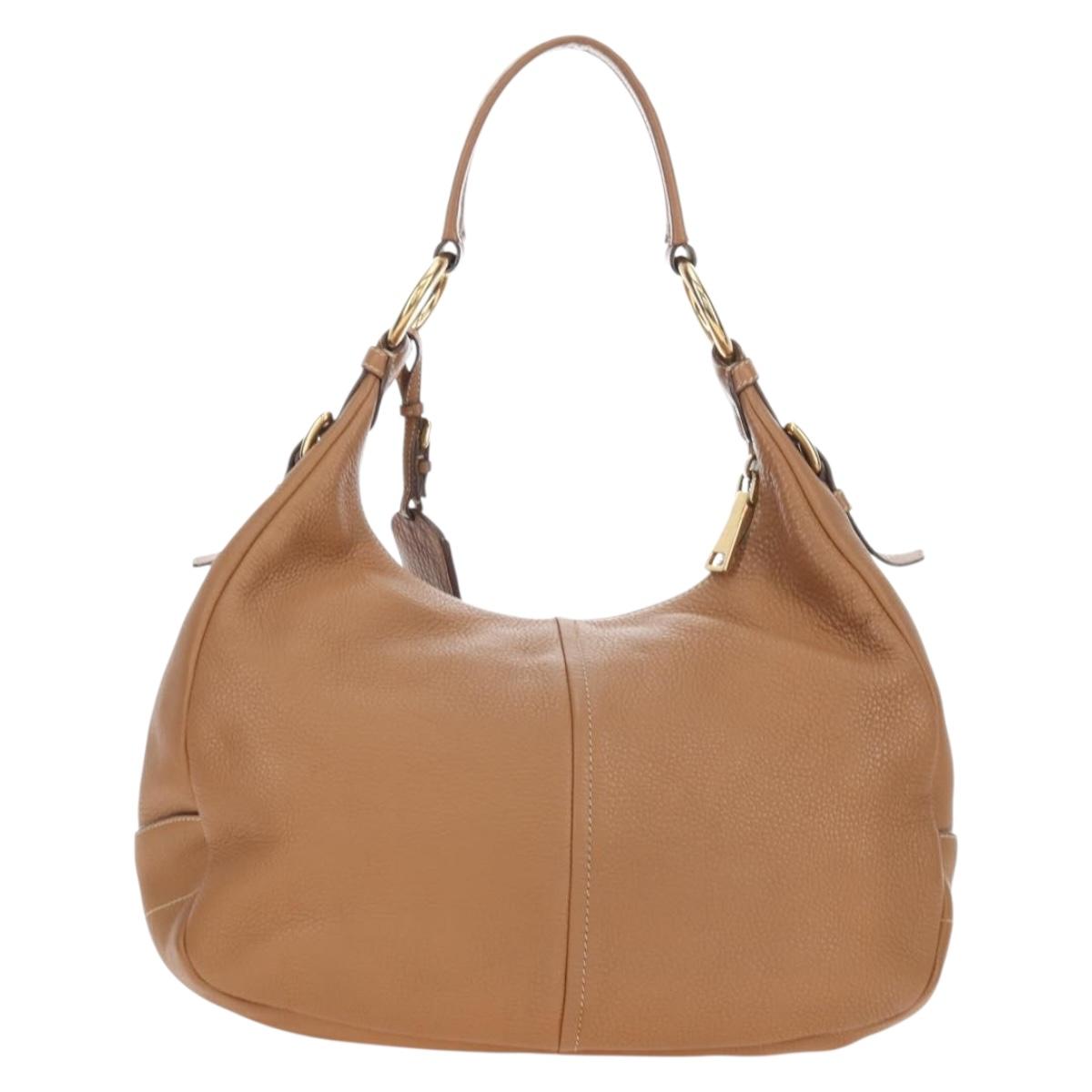 PRADA Shoulder Bag Leather Brown Gold Auth yk20795V