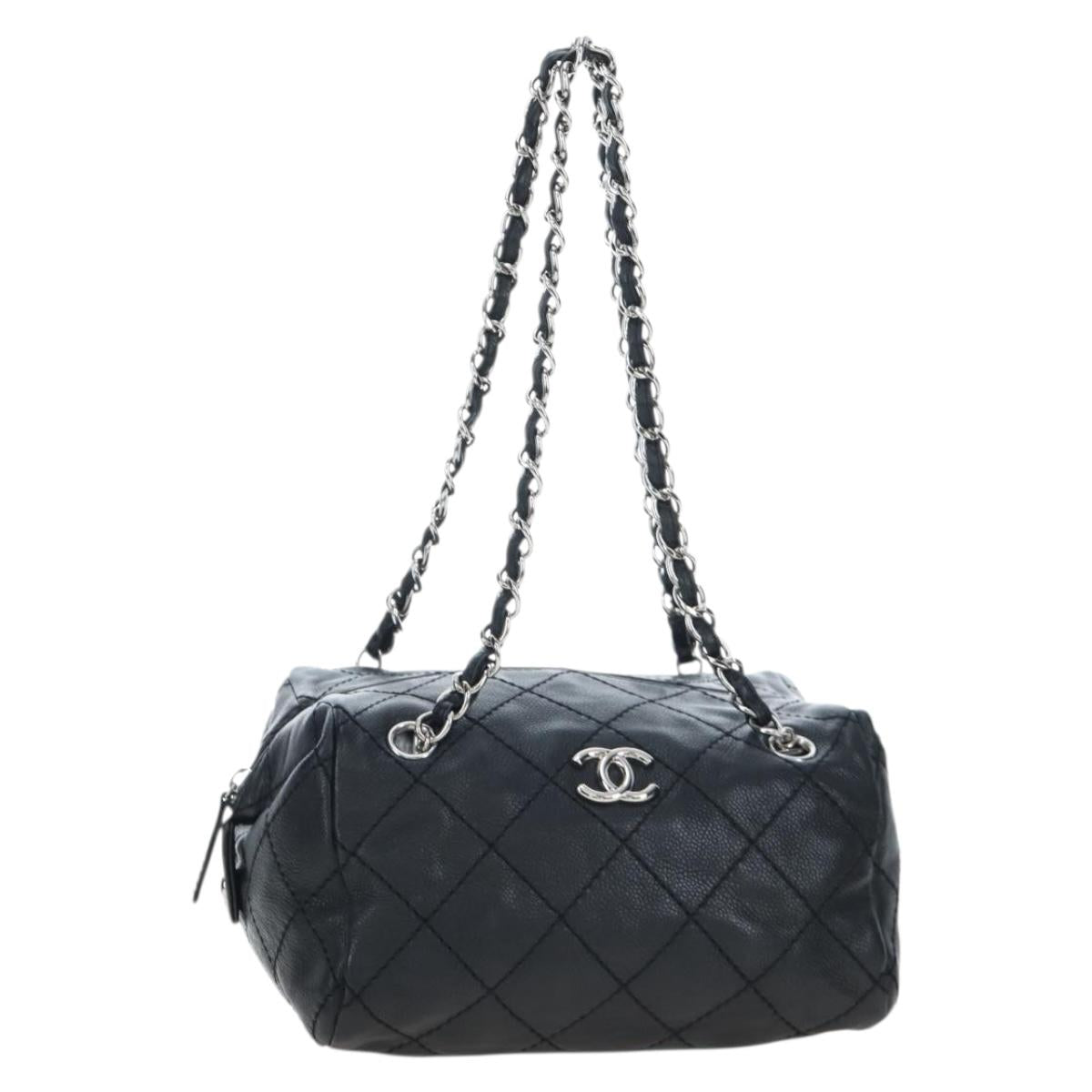 CHANEL Chain Matelasse Shoulder Bag Caviar Skin Black Silver CC Auth yk20796SAV