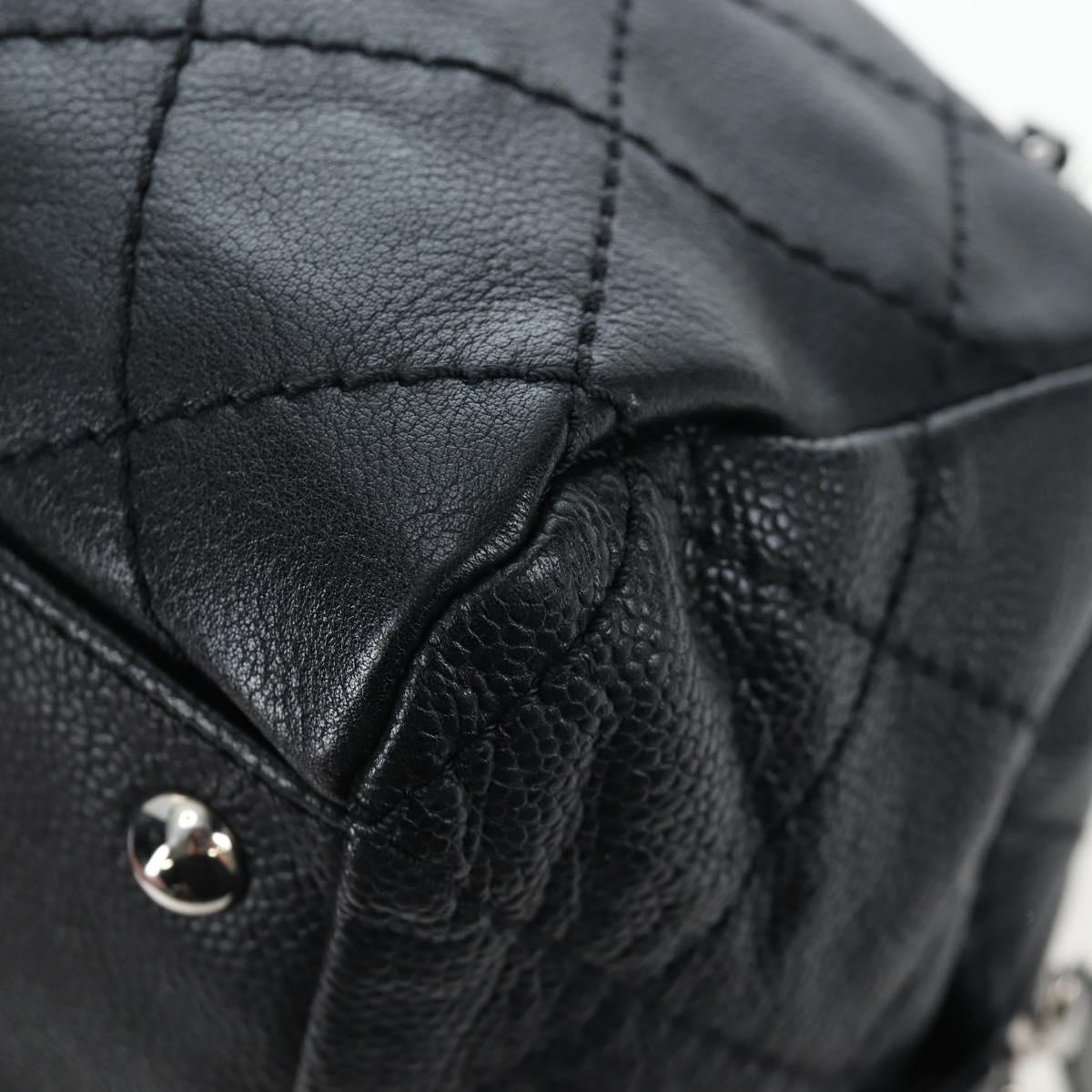 CHANEL Chain Matelasse Shoulder Bag Caviar Skin Black Silver CC Auth yk20796SAV