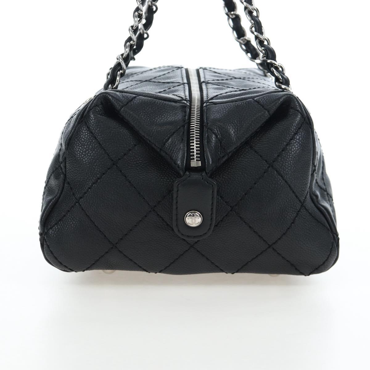 CHANEL Chain Matelasse Shoulder Bag Caviar Skin Black Silver CC Auth yk20796SAV