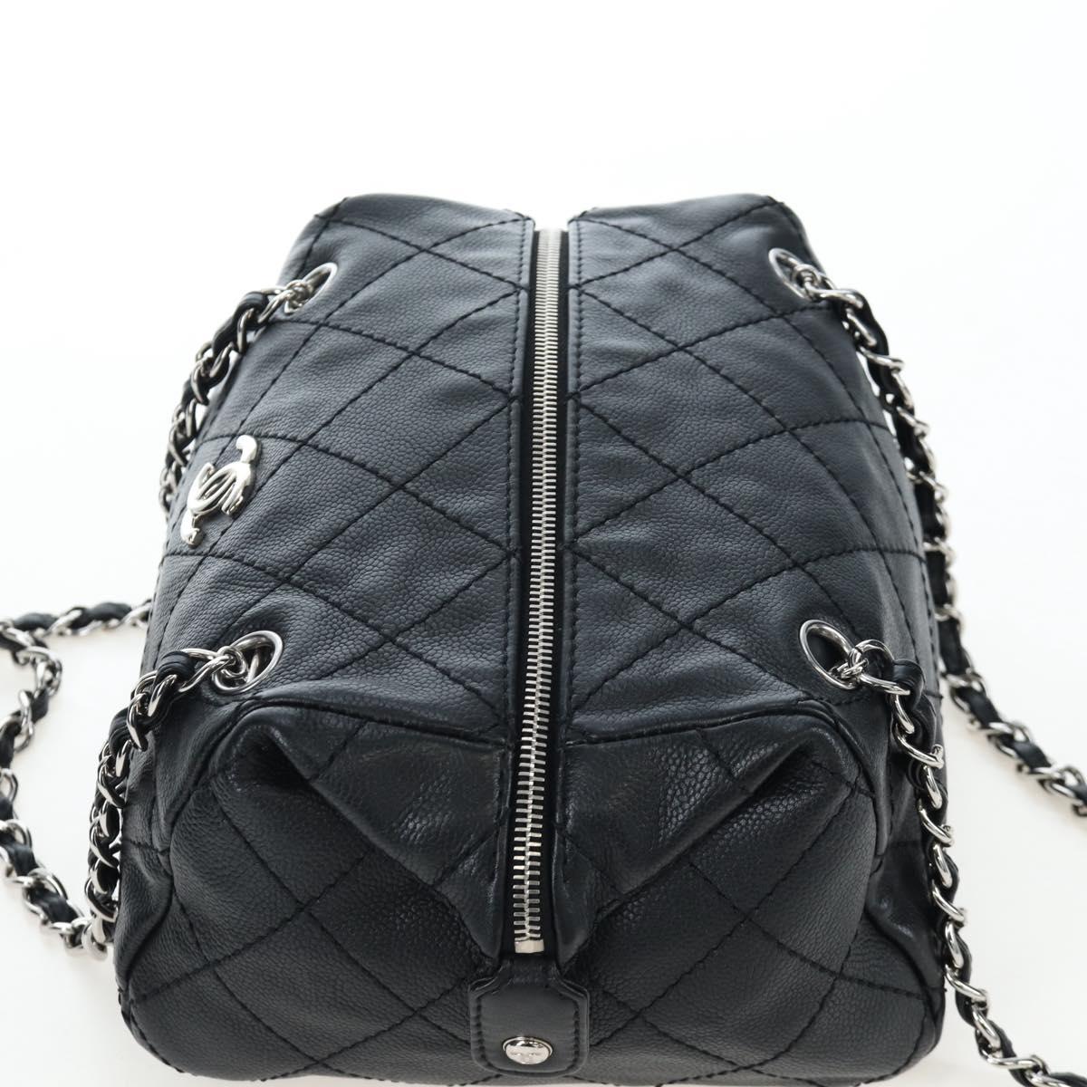 CHANEL Chain Matelasse Shoulder Bag Caviar Skin Black Silver CC Auth yk20796SAV