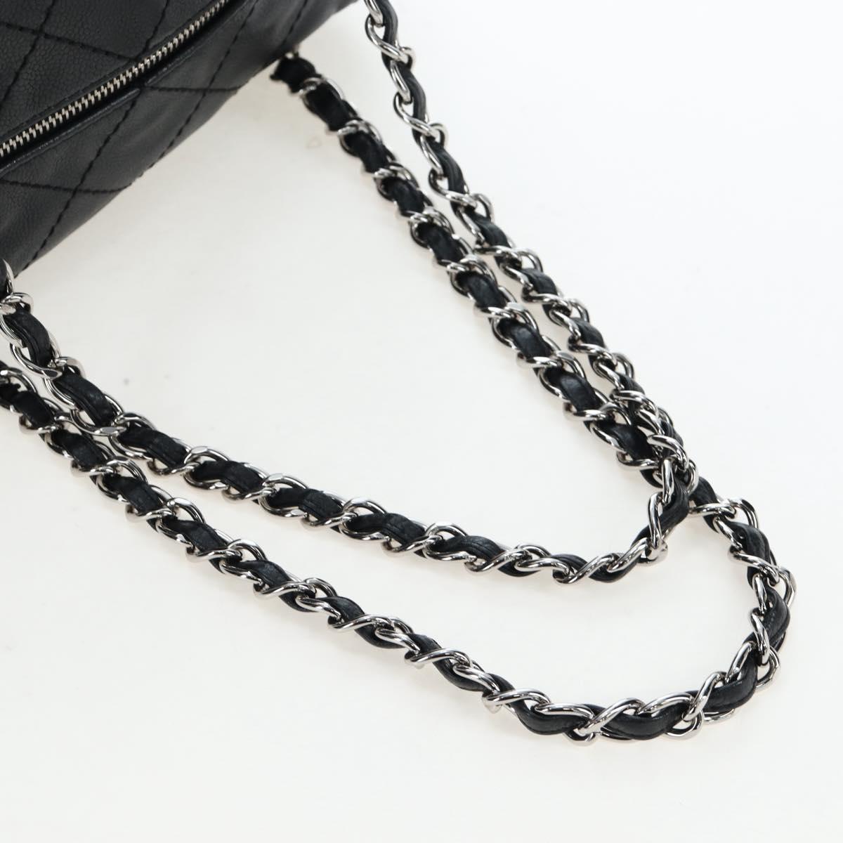 CHANEL Chain Matelasse Shoulder Bag Caviar Skin Black Silver CC Auth yk20796SAV