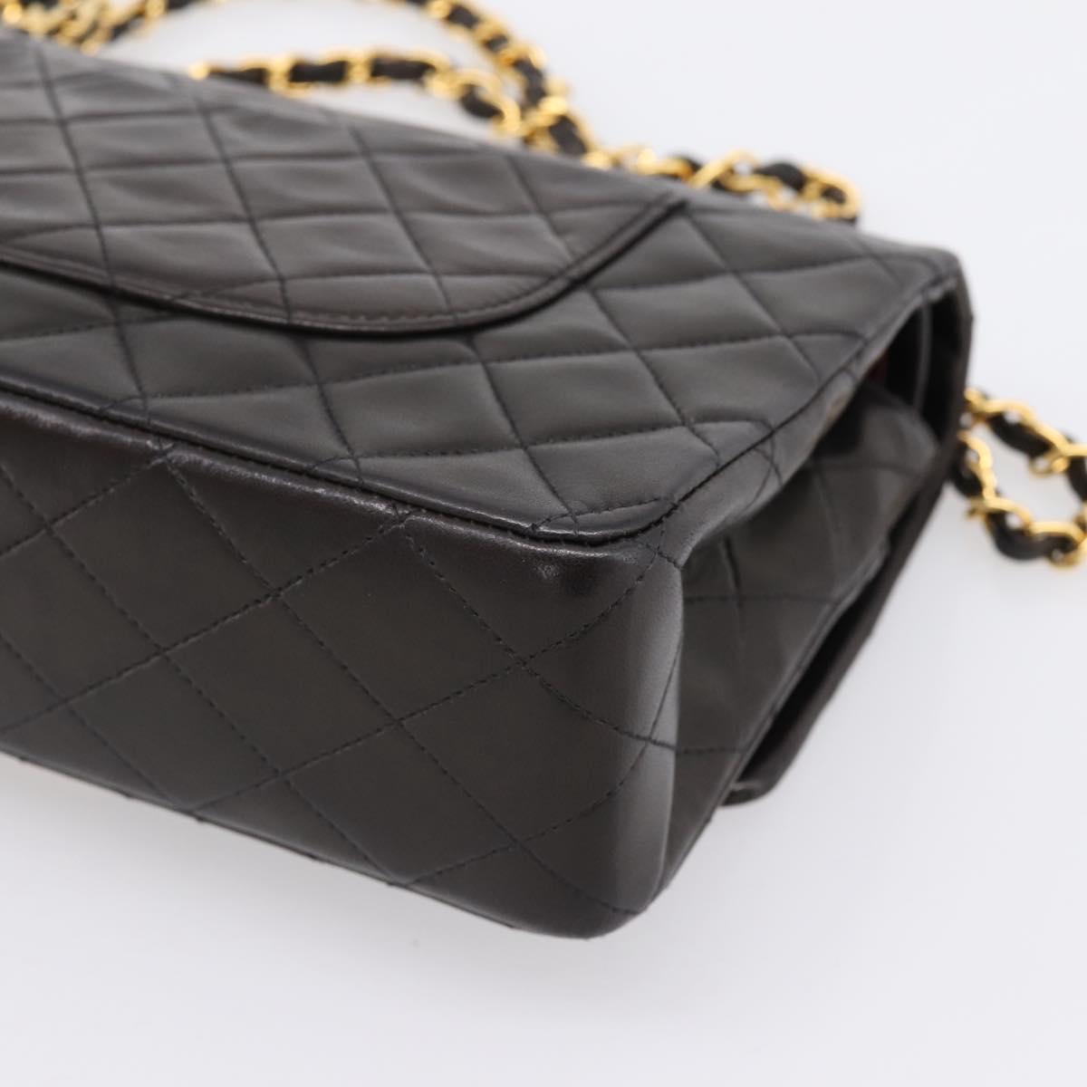 CHANEL Double Flap Chain Matelasse 25 Bag Lamb Skin Black Gold Auth yk20797SAM