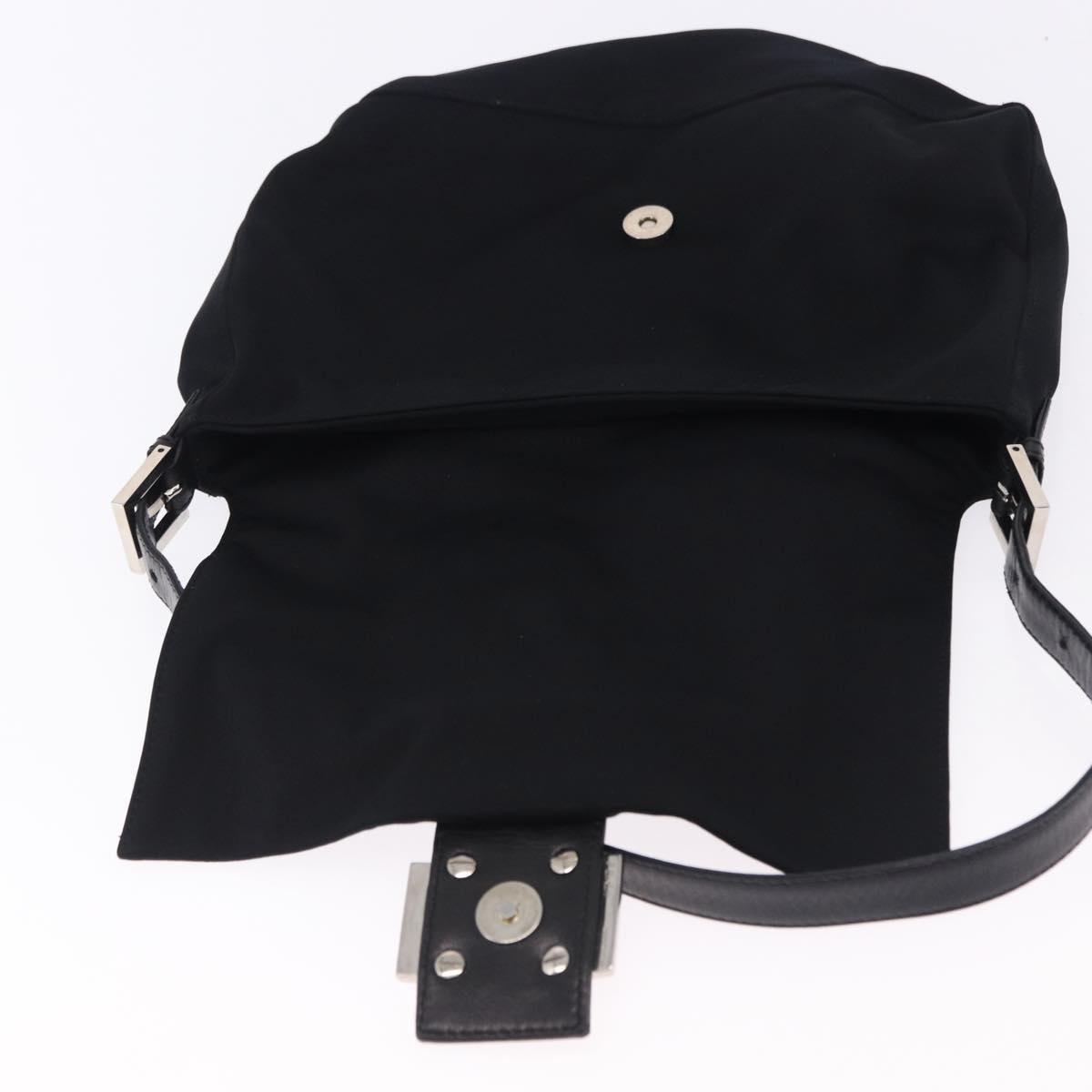 FENDI Mamma Baguette Shoulder Bag Cotton Jersey Black Silver Auth yk20801V
