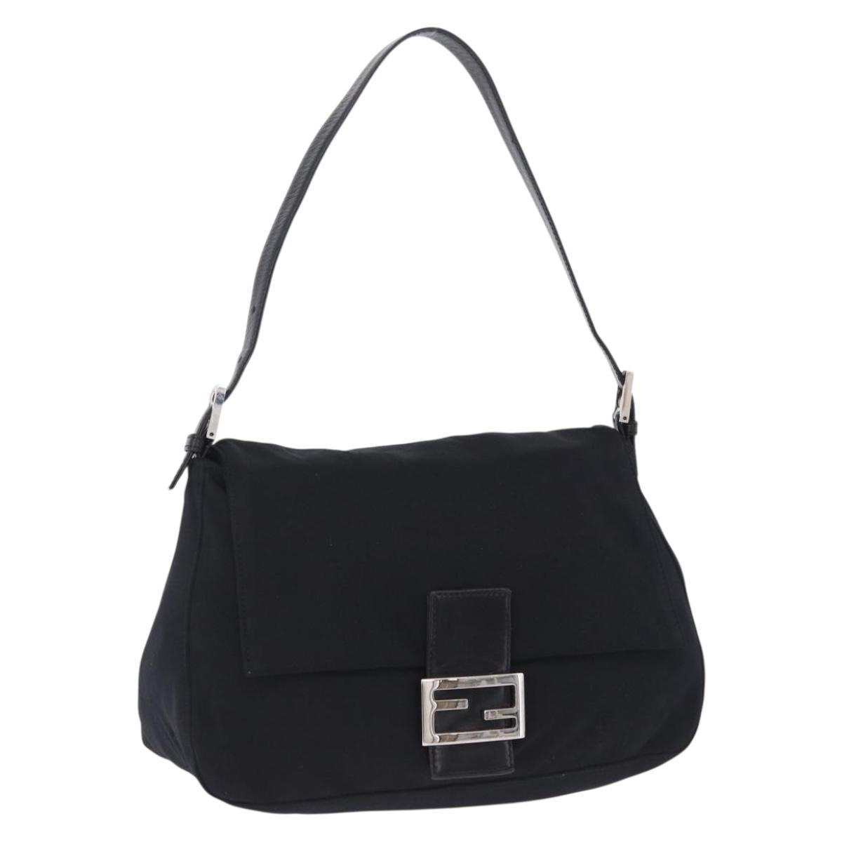 FENDI Mamma Baguette Shoulder Bag Cotton Jersey Black Silver Auth yk20801V