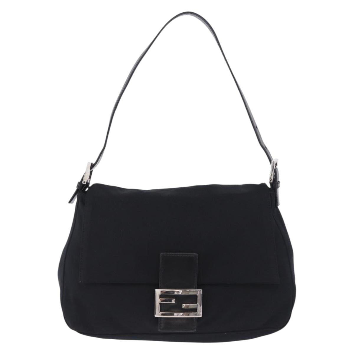 FENDI Mamma Baguette Shoulder Bag Cotton Jersey Black Silver Auth yk20801V
