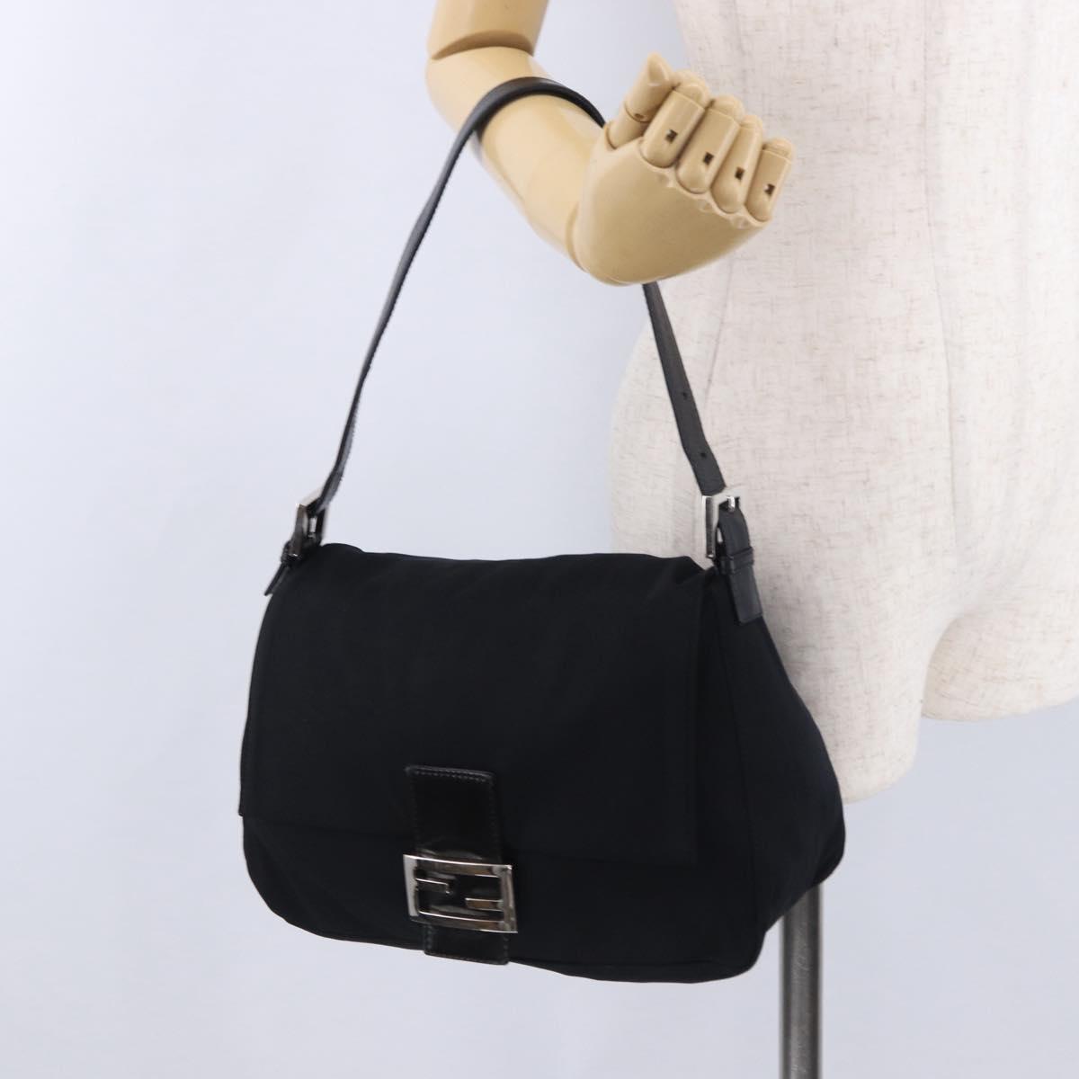 FENDI Mamma Baguette Shoulder Bag Cotton Jersey Black Silver Auth yk20801V