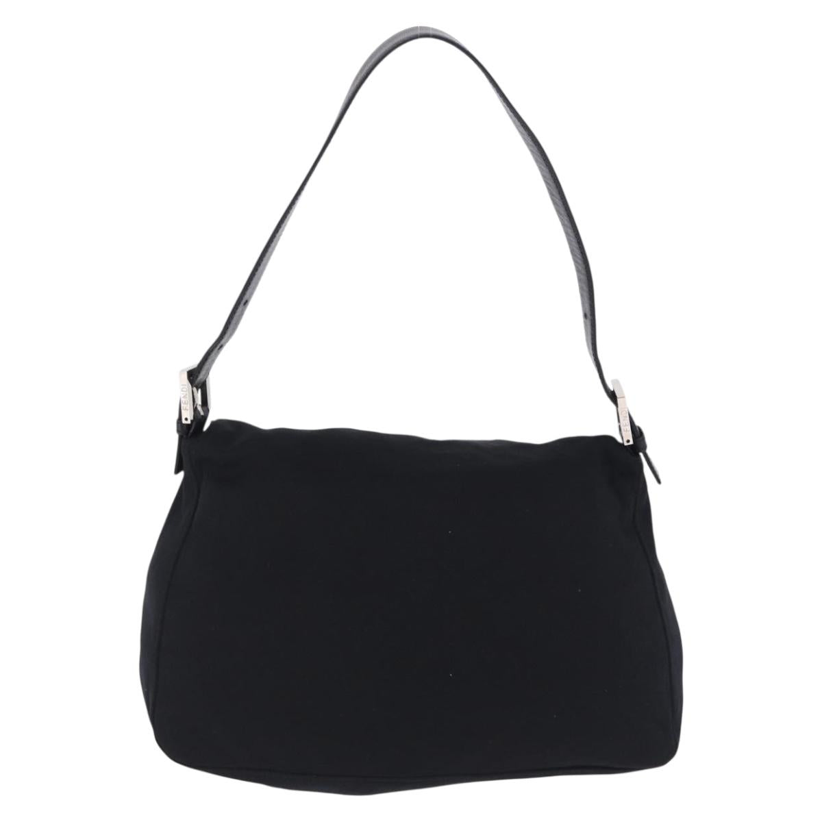 FENDI Mamma Baguette Shoulder Bag Cotton Jersey Black Silver Auth yk20801V
