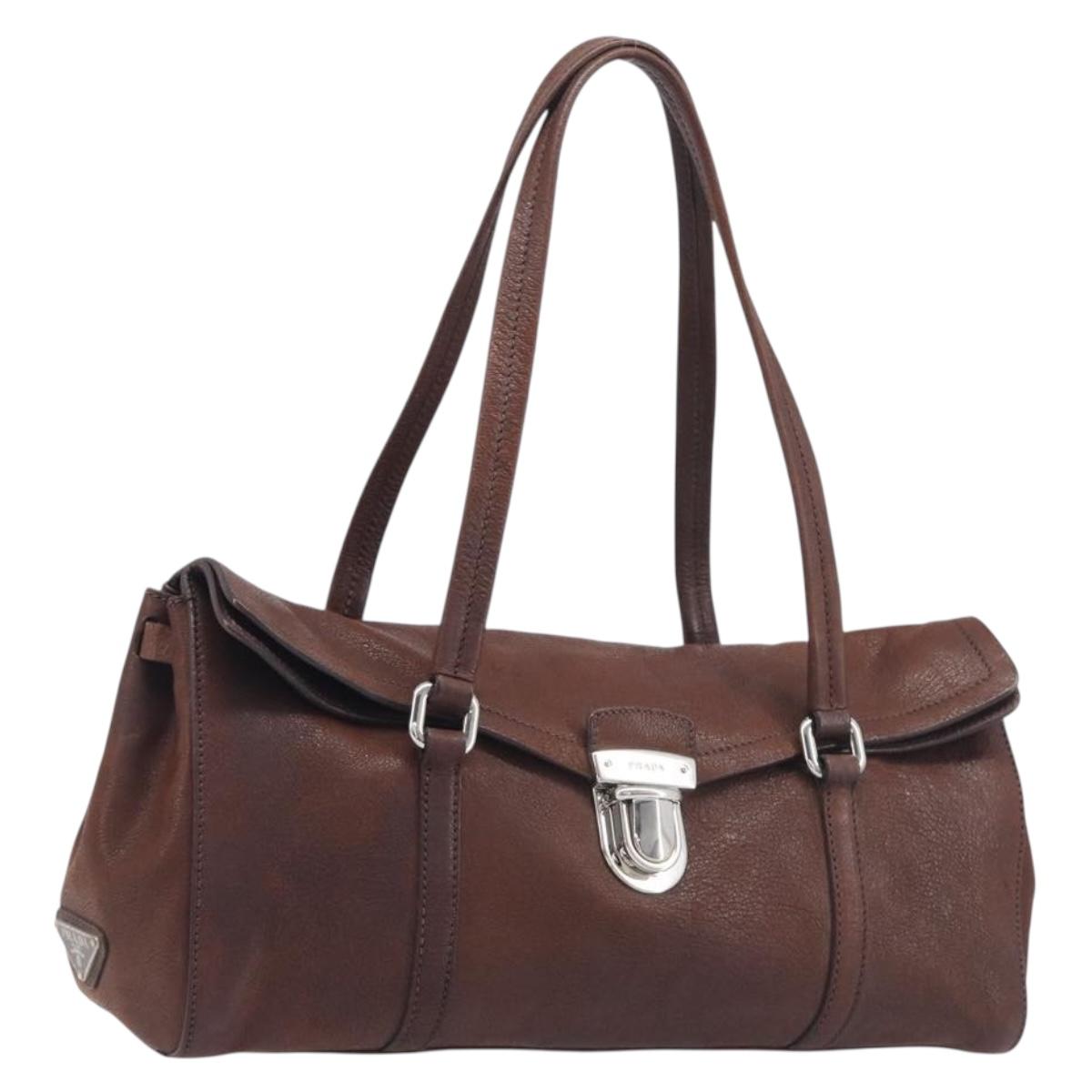 PRADA Shoulder Bag Leather Brown Silver Auth yk20802SAV