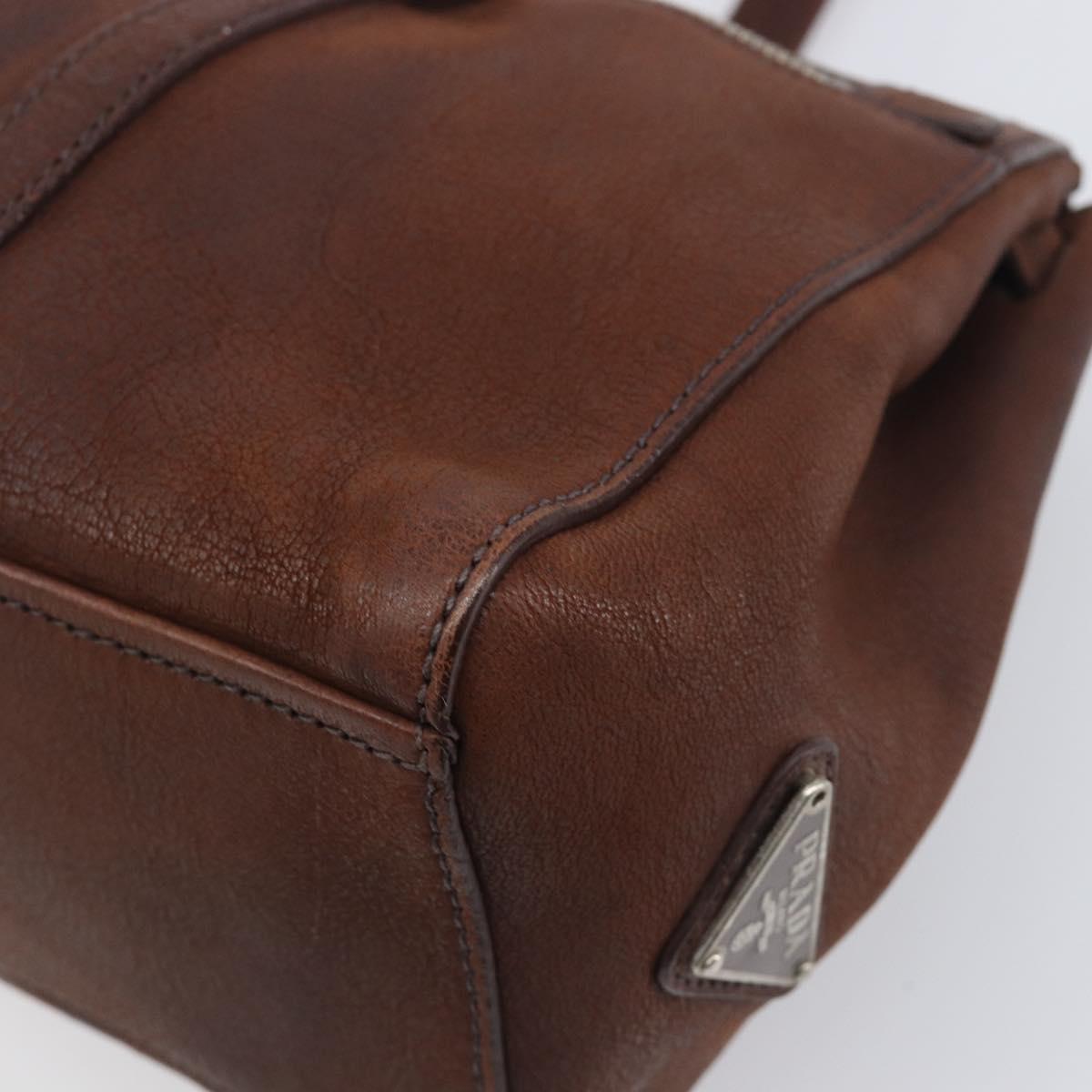 PRADA Shoulder Bag Leather Brown Silver Auth yk20802SAV