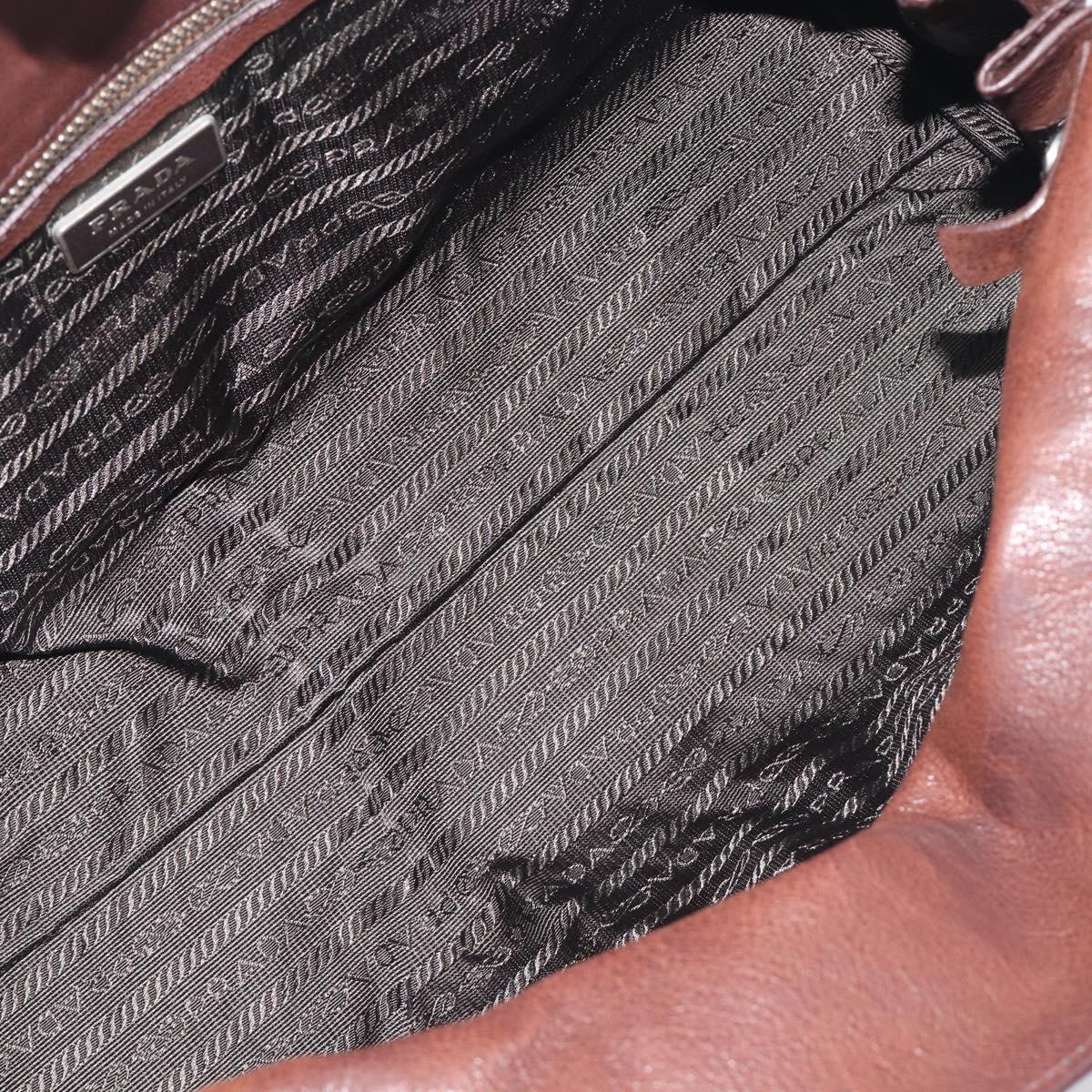 PRADA Shoulder Bag Leather Brown Silver Auth yk20802SAV
