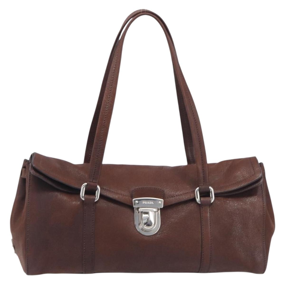 PRADA Shoulder Bag Leather Brown Silver Auth yk20802SAV