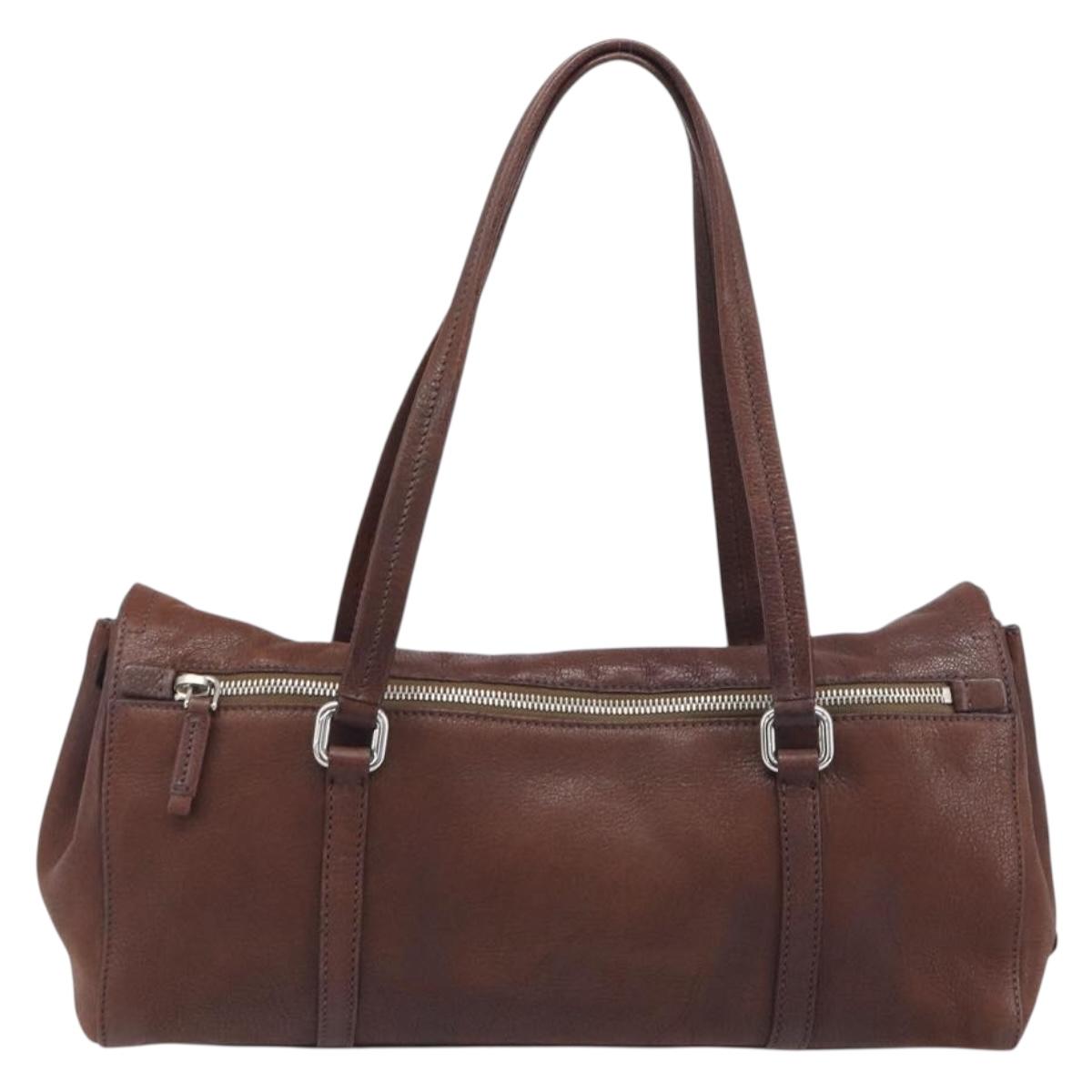 PRADA Shoulder Bag Leather Brown Silver Auth yk20802SAV