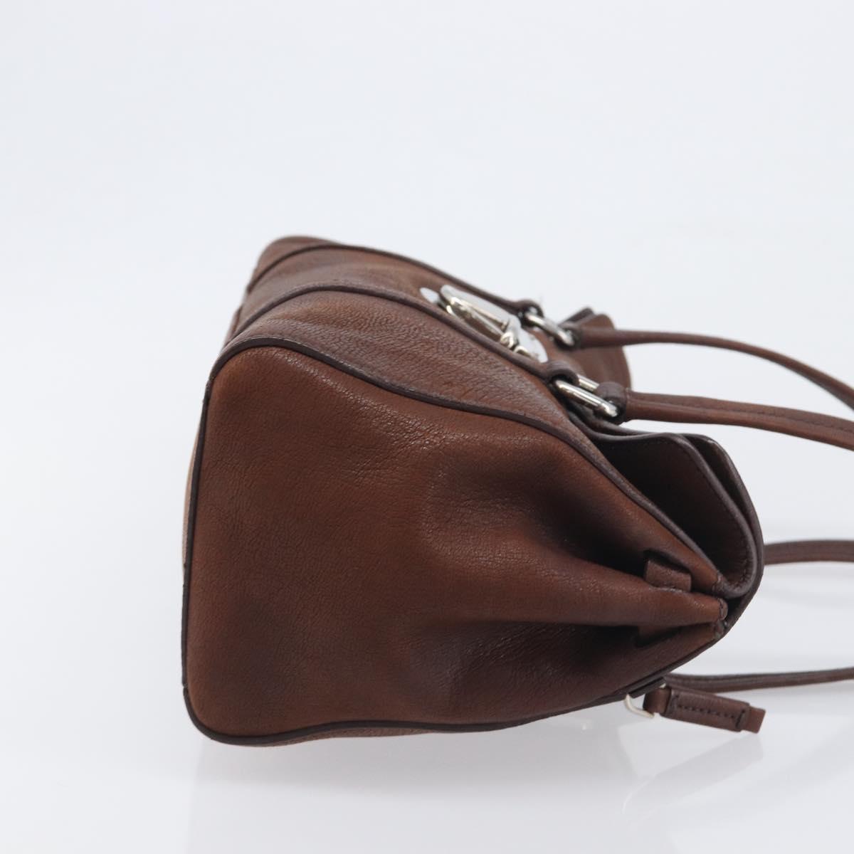 PRADA Shoulder Bag Leather Brown Silver Auth yk20802SAV