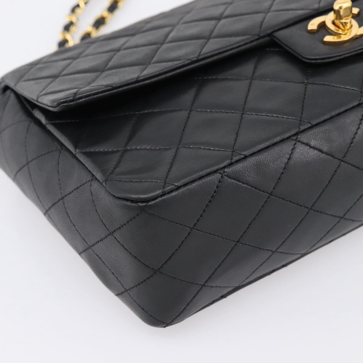 CHANEL Double Flap Chain Matelasse Bag Lamb Skin Black Gold CC Auth yk20805SAM
