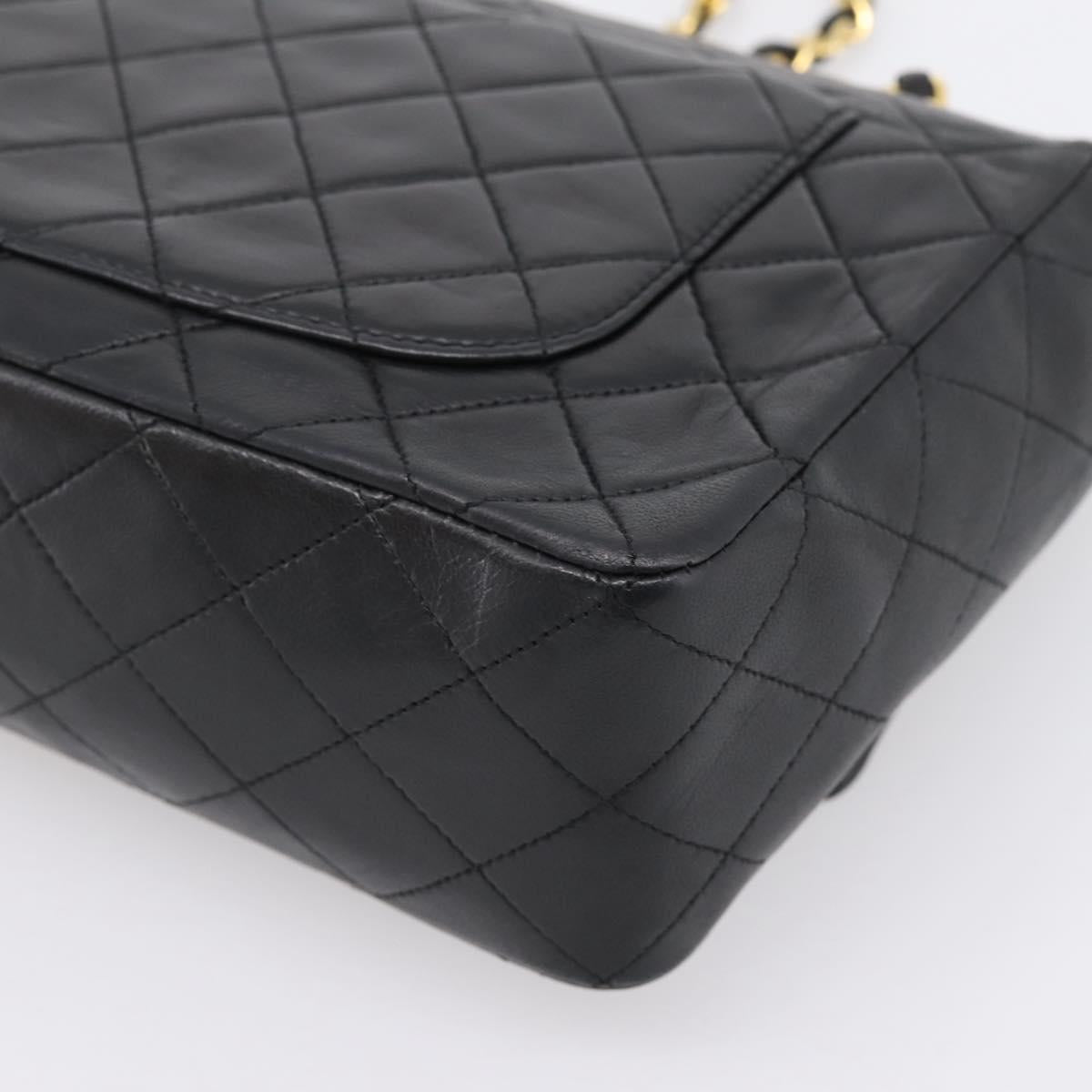 CHANEL Double Flap Chain Matelasse Bag Lamb Skin Black Gold CC Auth yk20805SAM