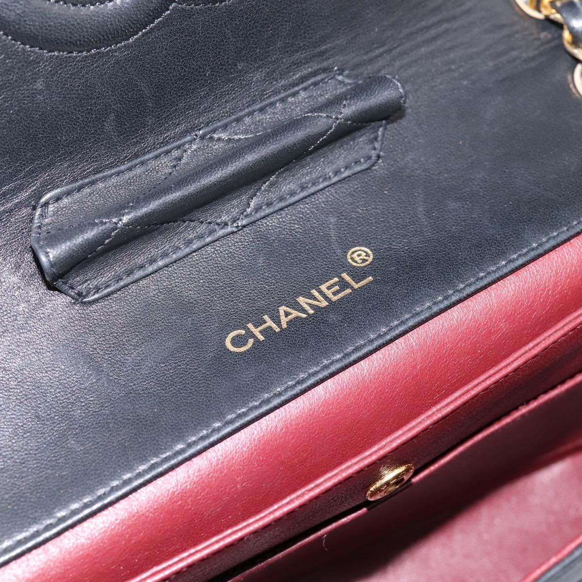 CHANEL Double Flap Chain Matelasse Bag Lamb Skin Black Gold CC Auth yk20805SAM