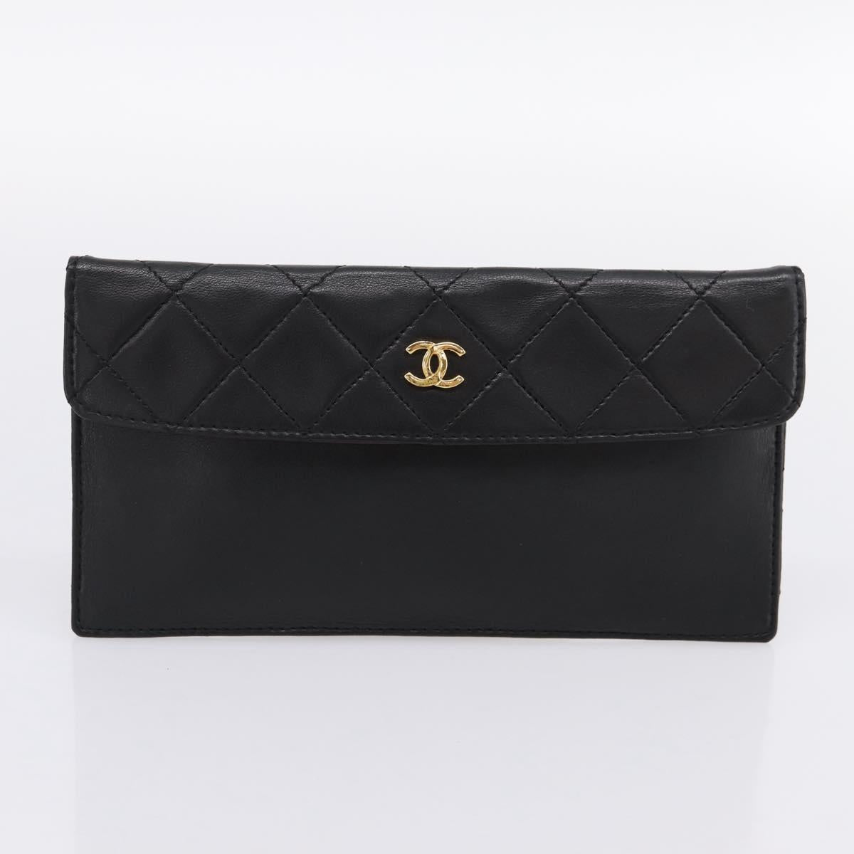 CHANEL Double Flap Chain Matelasse Bag Lamb Skin Black Gold CC Auth yk20805SAM