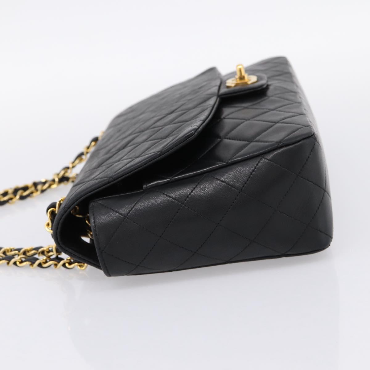 CHANEL Double Flap Chain Matelasse Bag Lamb Skin Black Gold CC Auth yk20805SAM