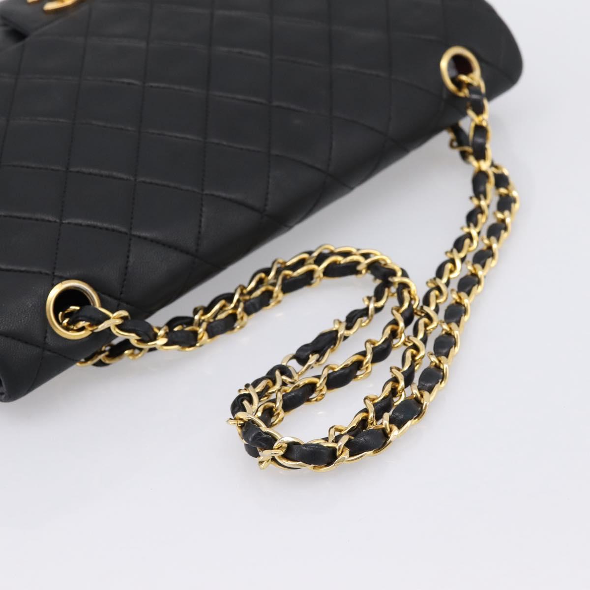 CHANEL Double Flap Chain Matelasse Bag Lamb Skin Black Gold CC Auth yk20805SAM
