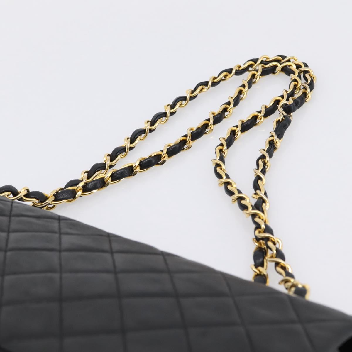 CHANEL Double Flap Chain Matelasse Bag Lamb Skin Black Gold CC Auth yk20805SAM
