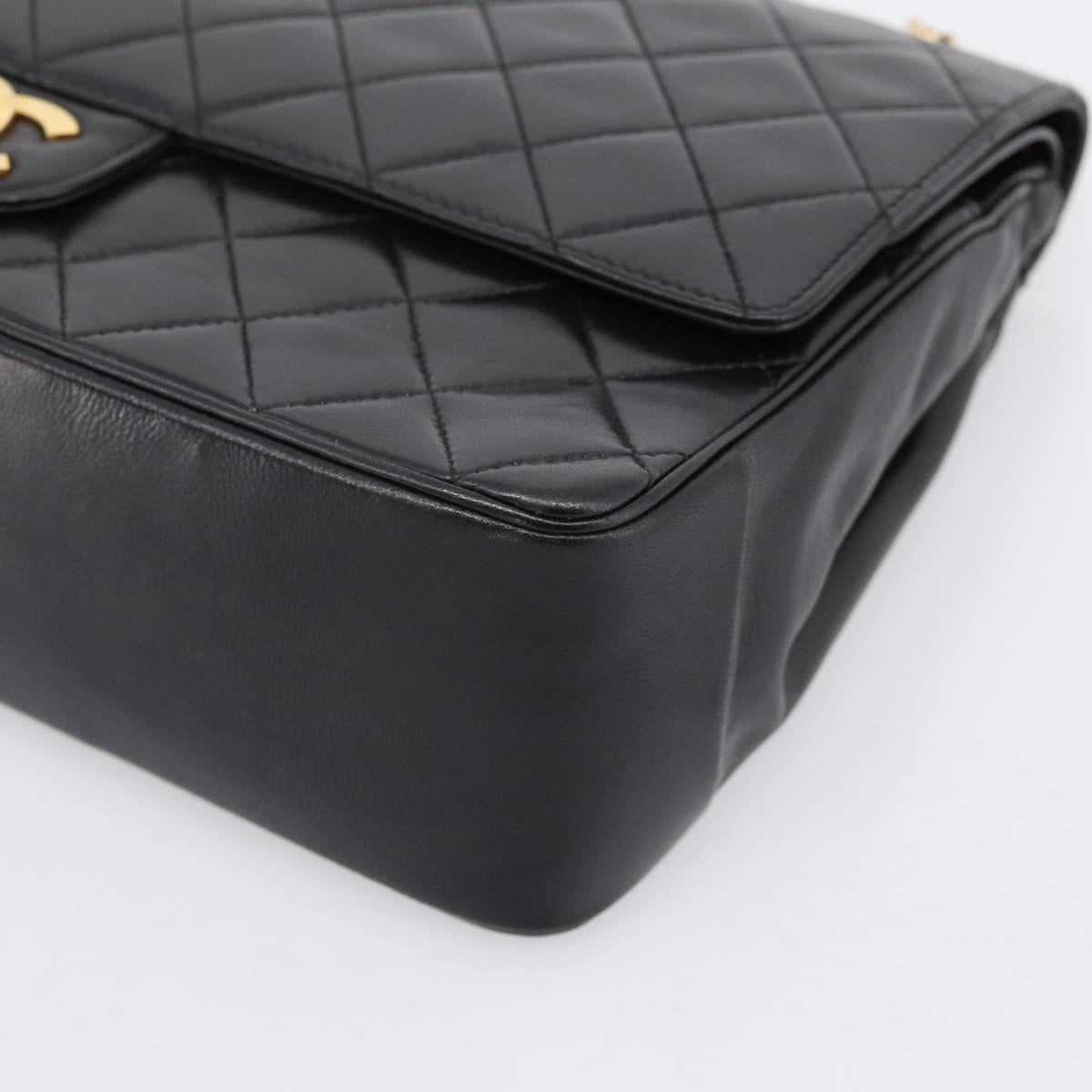 CHANEL Double Flap Chain Matelasse Bag Lamb Skin Black Gold CC Auth yk20806V