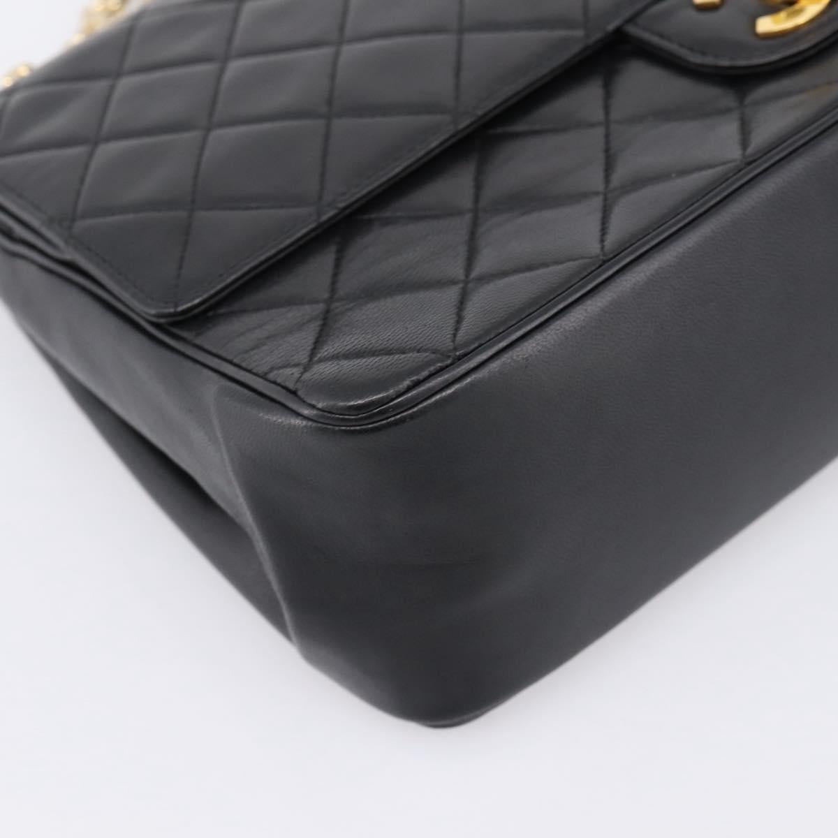 CHANEL Double Flap Chain Matelasse Bag Lamb Skin Black Gold CC Auth yk20806V