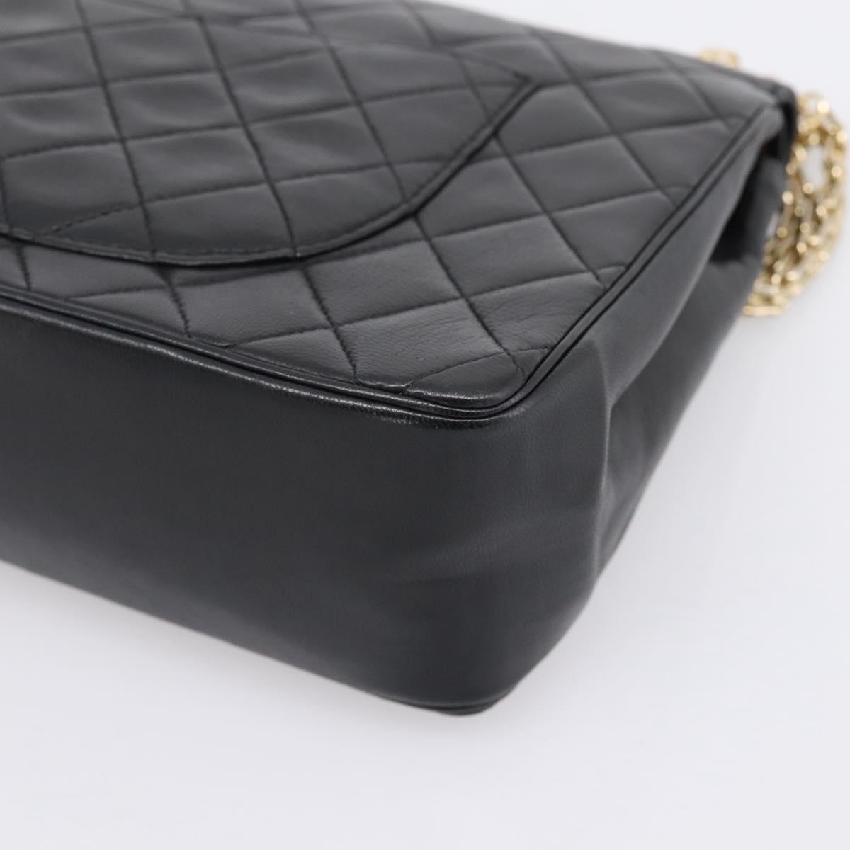 CHANEL Double Flap Chain Matelasse Bag Lamb Skin Black Gold CC Auth yk20806V