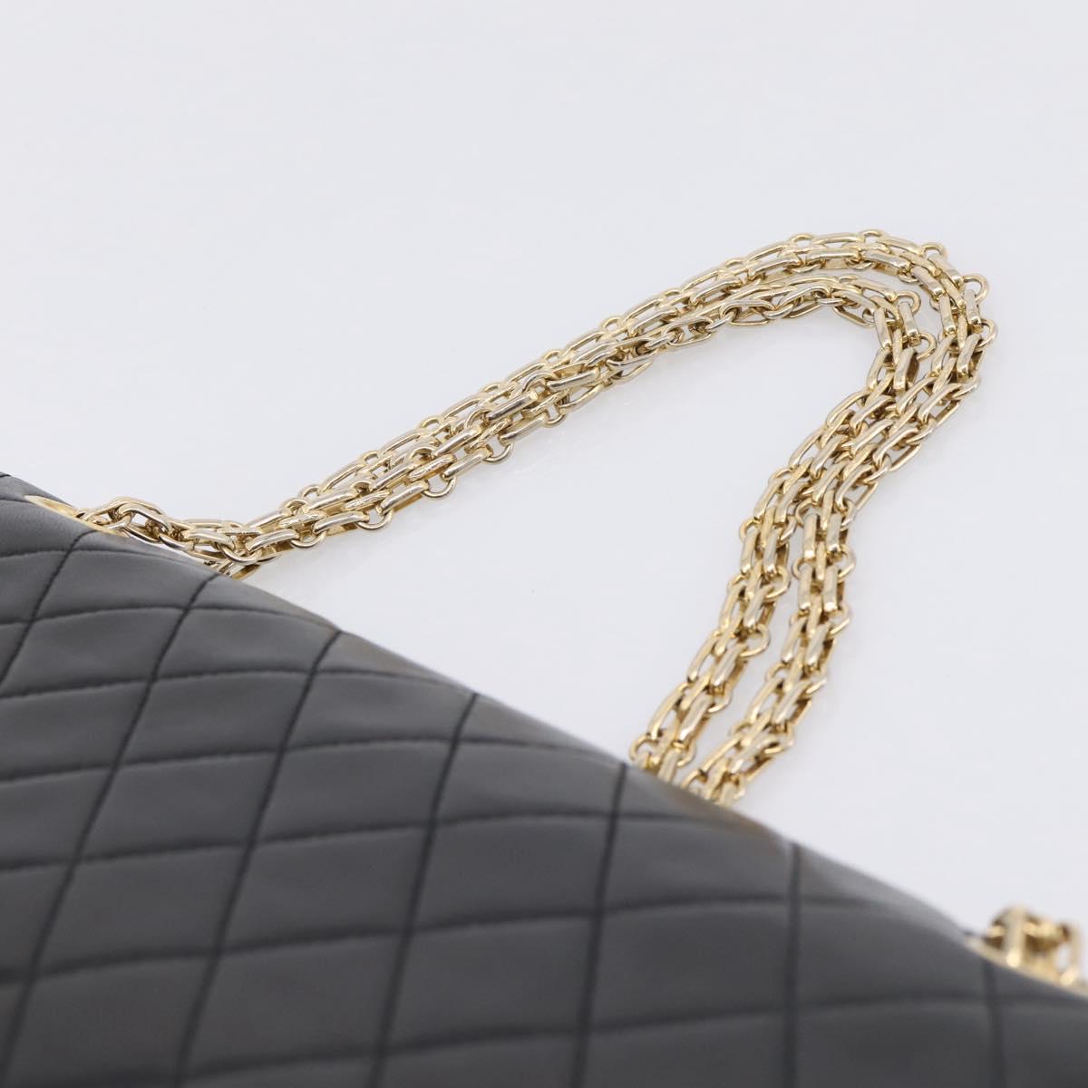 CHANEL Double Flap Chain Matelasse Bag Lamb Skin Black Gold CC Auth yk20806V
