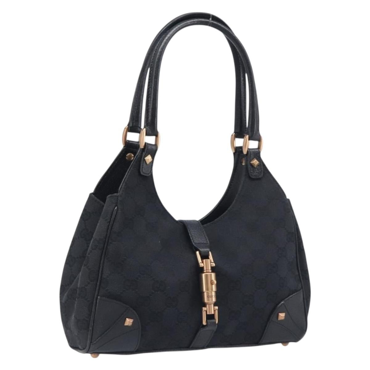 GUCCI GG Canvas Jackie Hand Bag Leather Black 124409 Auth yk20807V