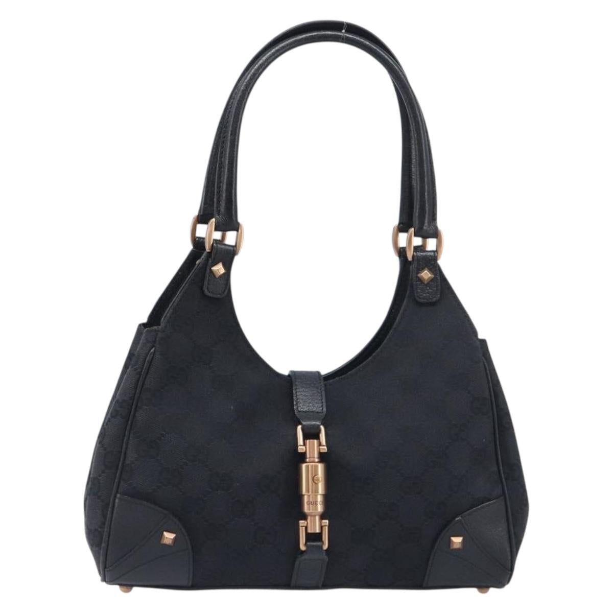 GUCCI GG Canvas Jackie Hand Bag Leather Black 124409 Auth yk20807V